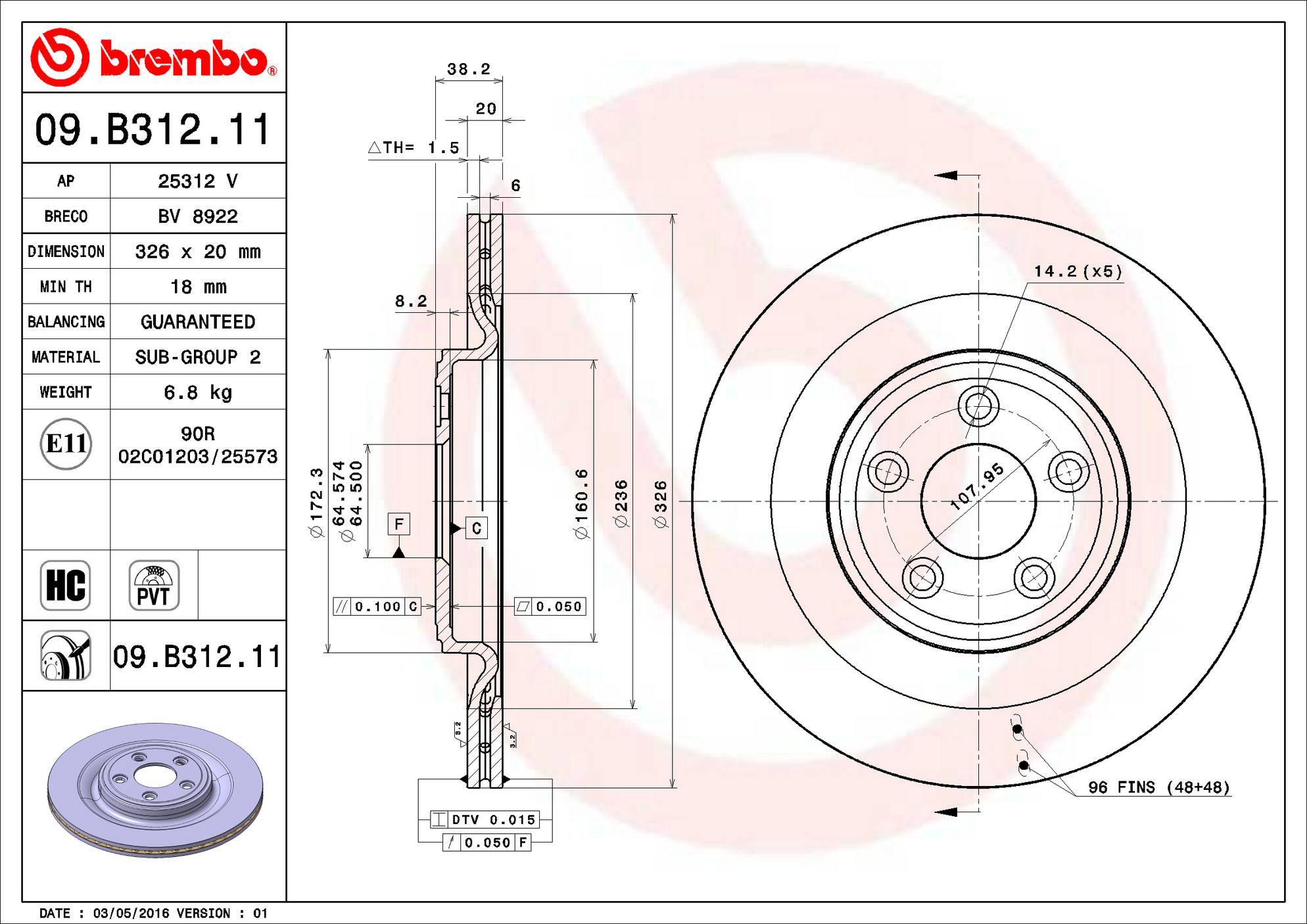 Jaguar Disc Brake Rotor – Rear (326mm) C2D26352 Brembo Brembo 09