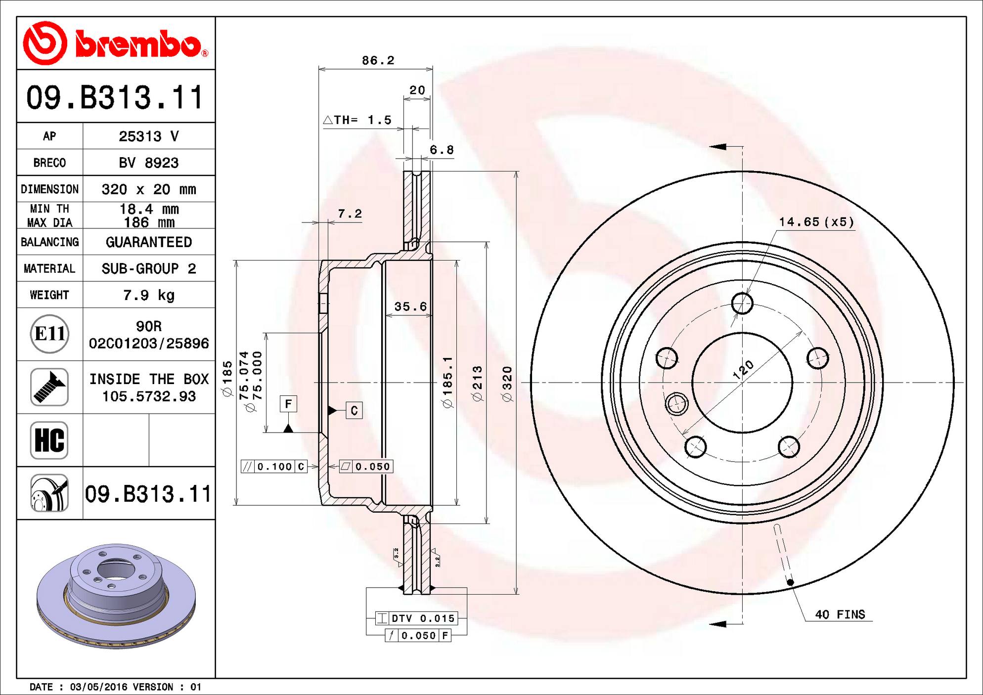 BMW Disc Brake Rotor - Rear (320mm) 34216864053 Brembo