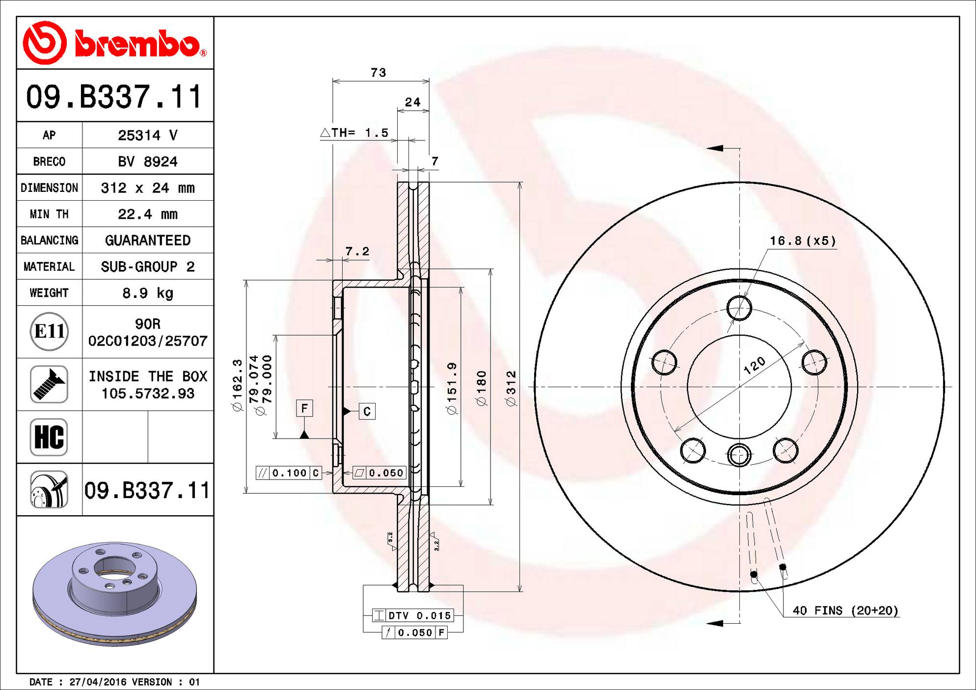 BMW Disc Brake Pad and Rotor Kit - Front (312mm) (Low-Met) Brembo