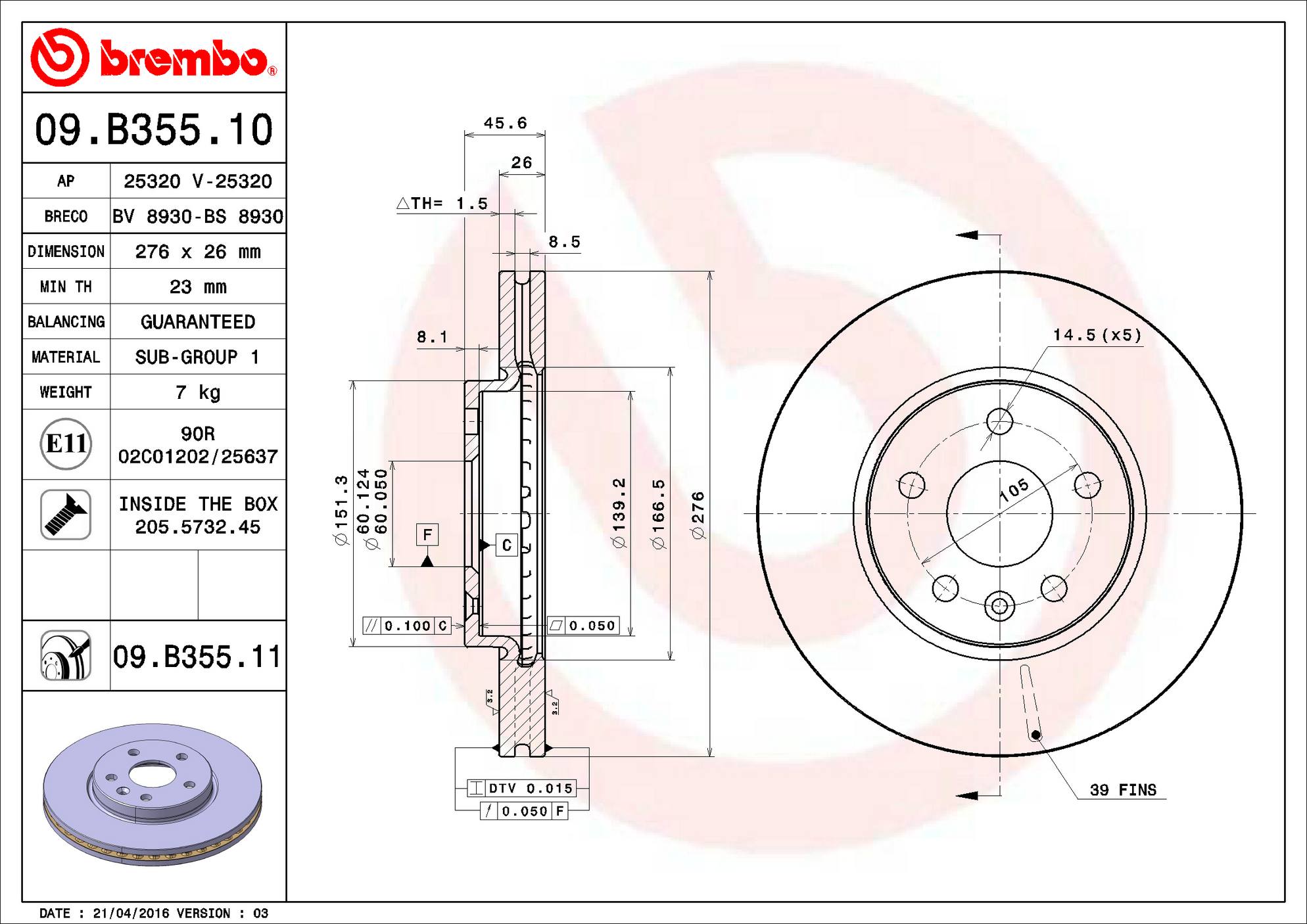 Chevrolet Disc Brake Rotor - Front (276mm) 23118274 Brembo