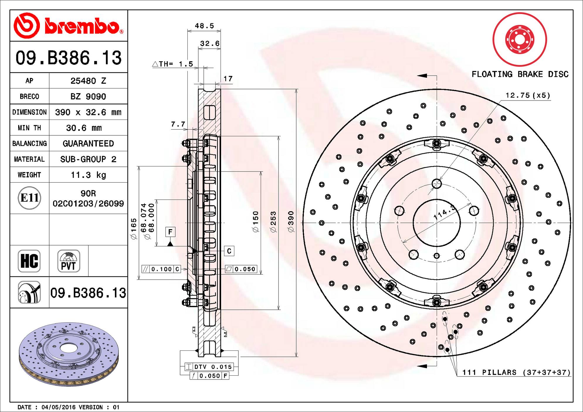 Nissan Disc Brake Rotor - Front (390mm) 40206KJ10A Brembo