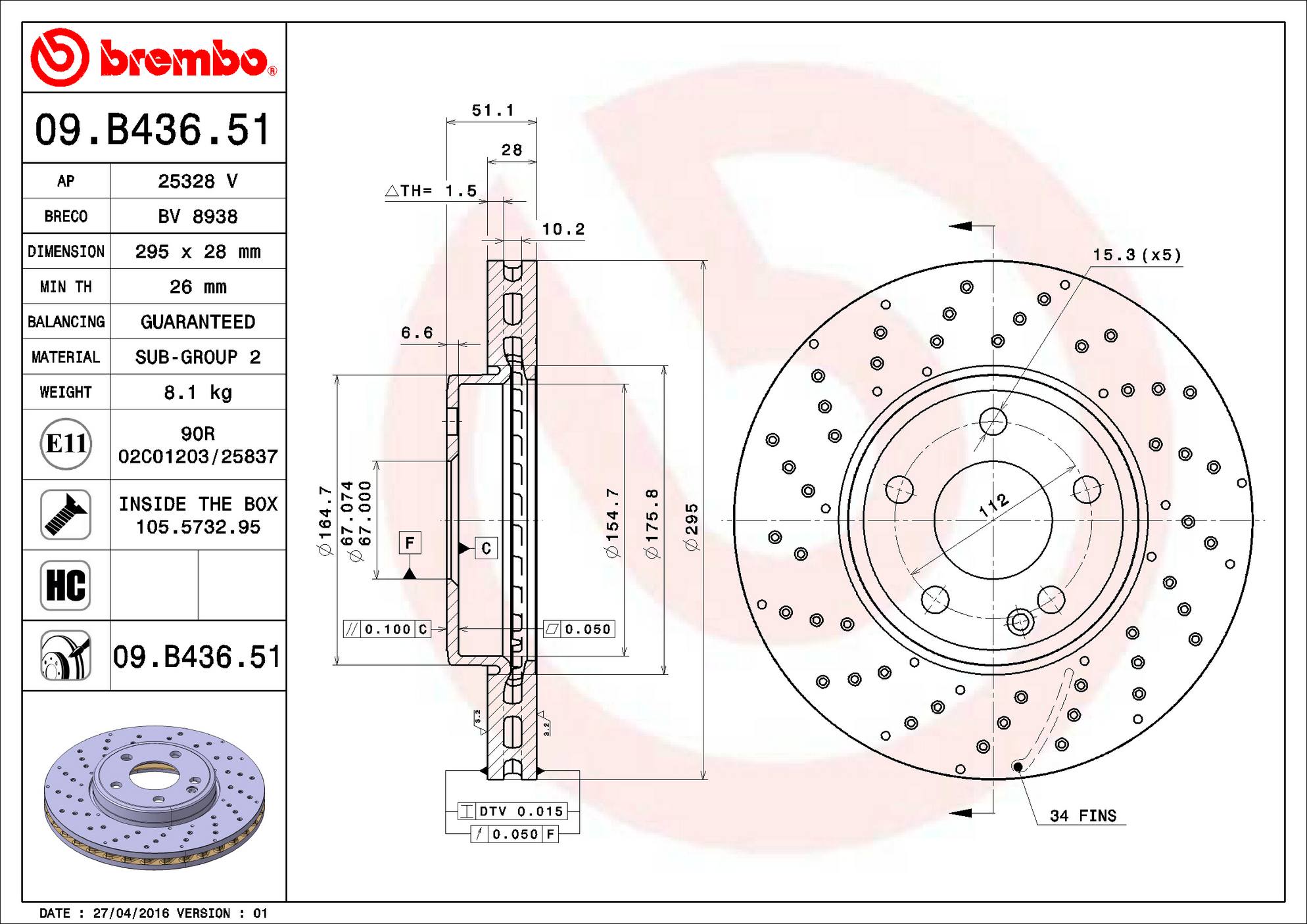 Mercedes Disc Brake Rotor - Front (295mm) 2464212512 Brembo