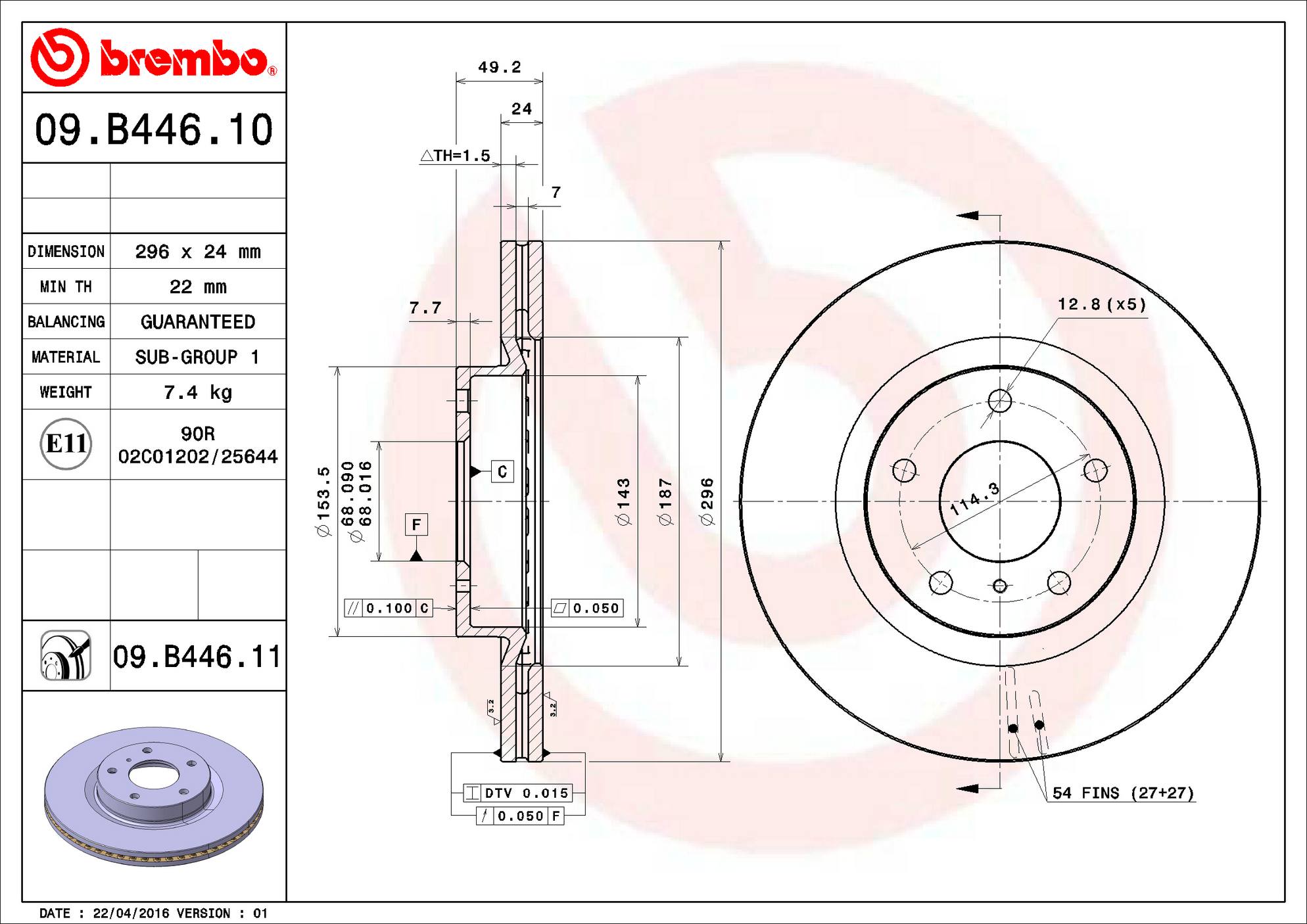 Nissan Infiniti Disc Brake Rotor - Front (295.5mm) 40206AM800 Brembo