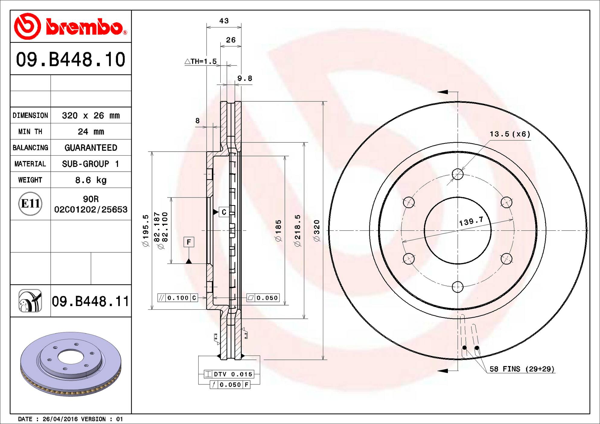 Nissan Infiniti Disc Brake Rotor - Front (320mm) 402067S000 Brembo