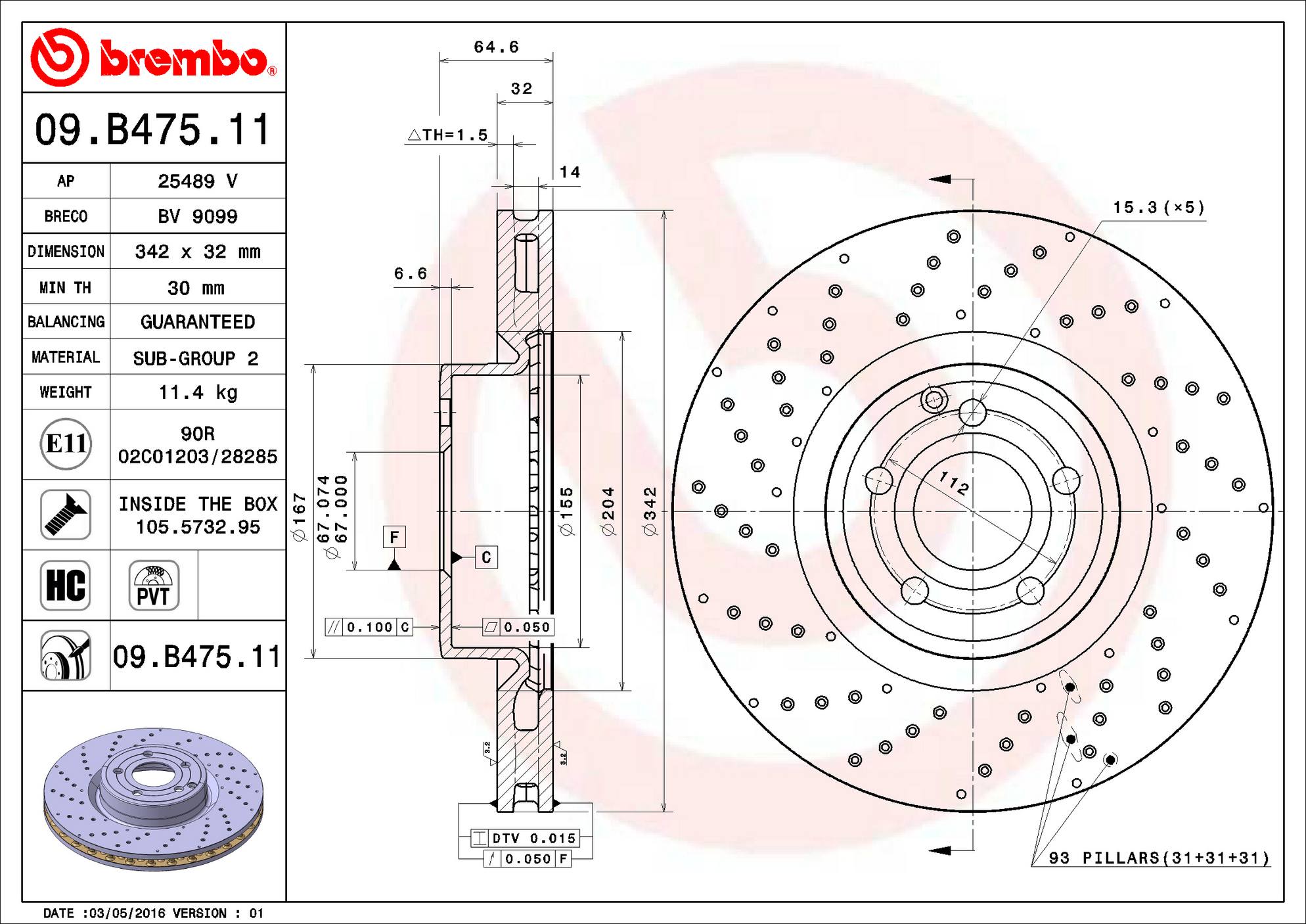 Mercedes Disc Brake Rotor - Front (342mm) 2314211112 Brembo