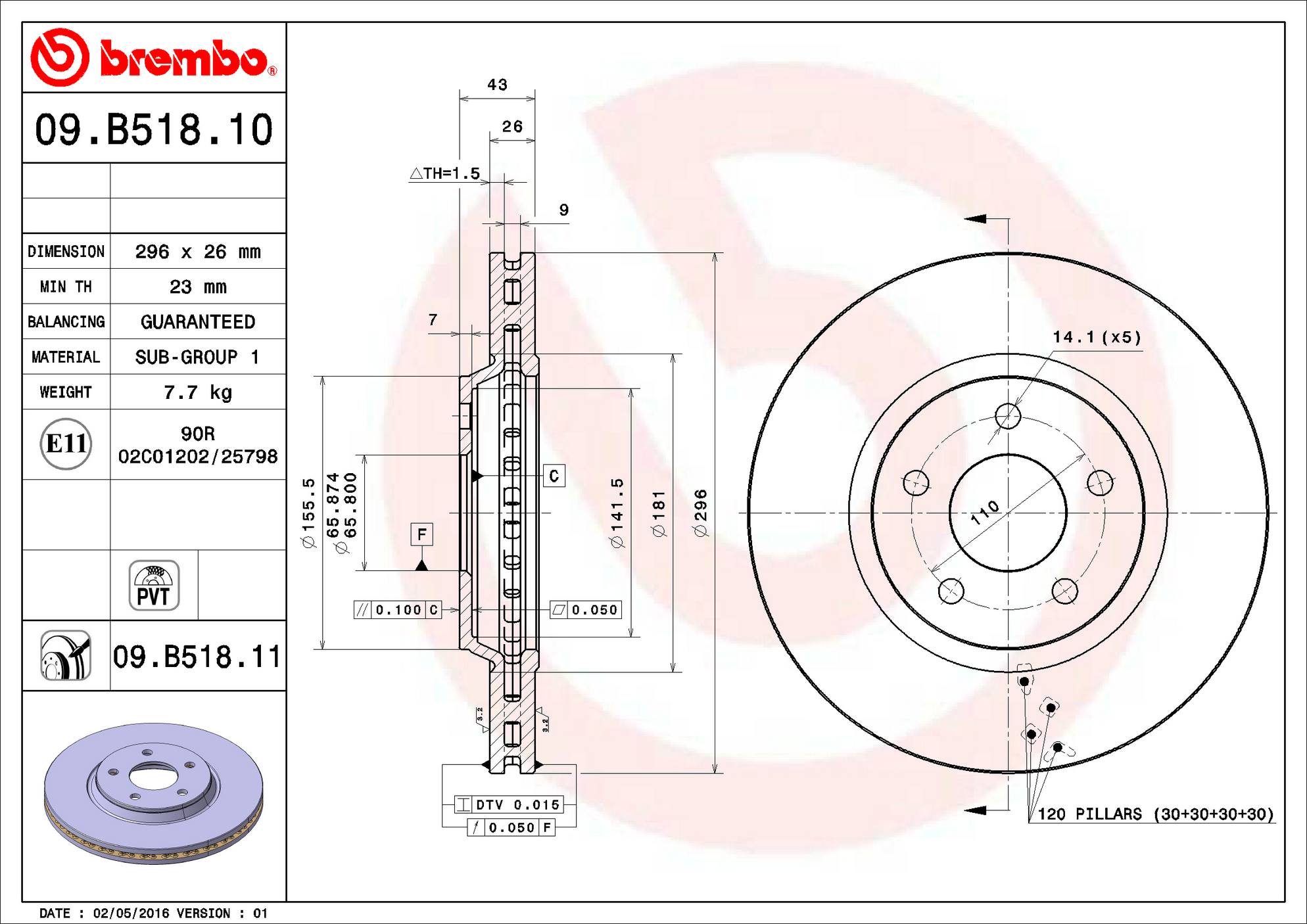 Chevrolet Pontiac Saturn Disc Brake Rotor - Front (296mm) 19303826 Brembo