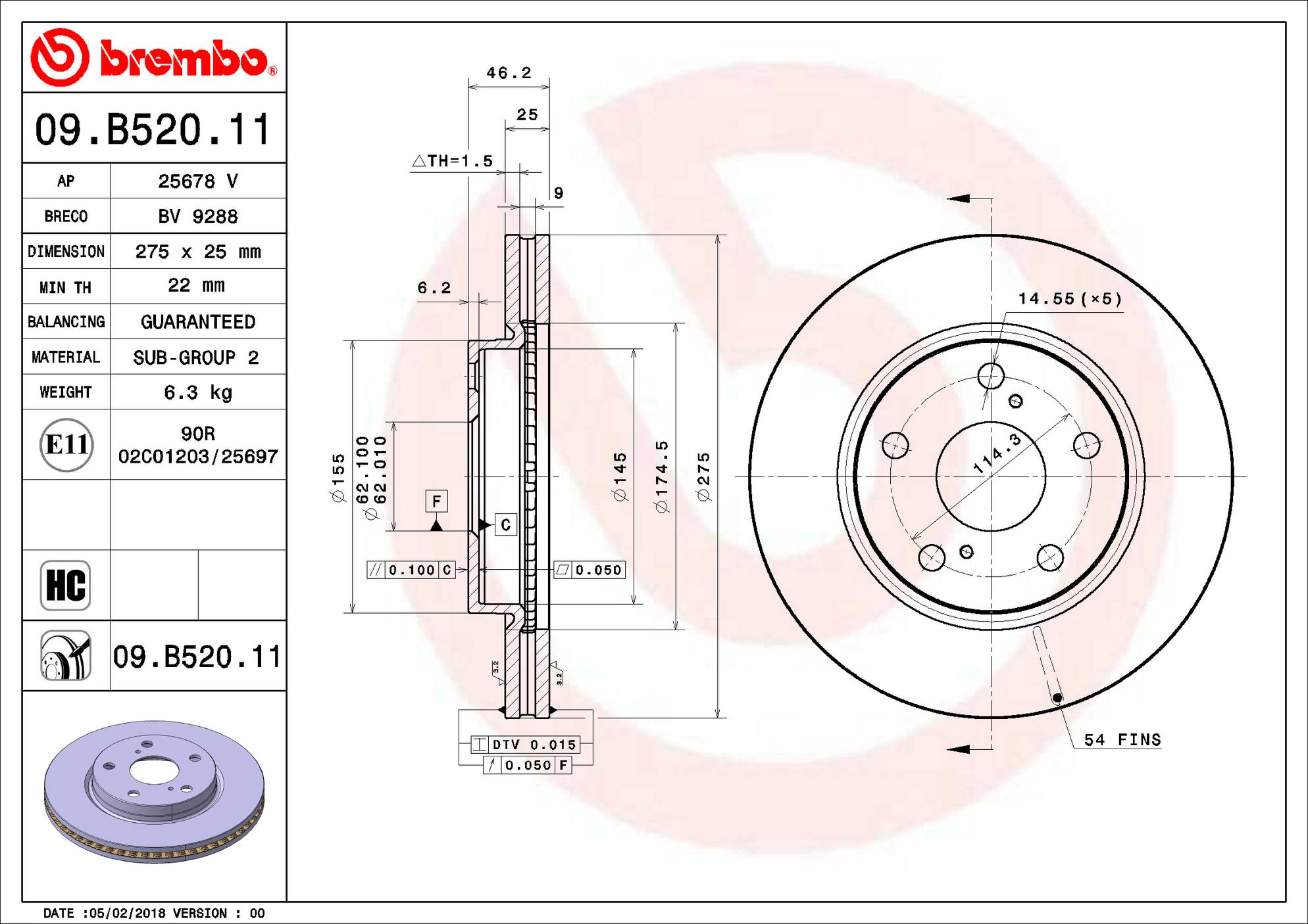 Lexus Scion Toyota Disc Brake Rotor - Front (275mm) 4351242040 Brembo