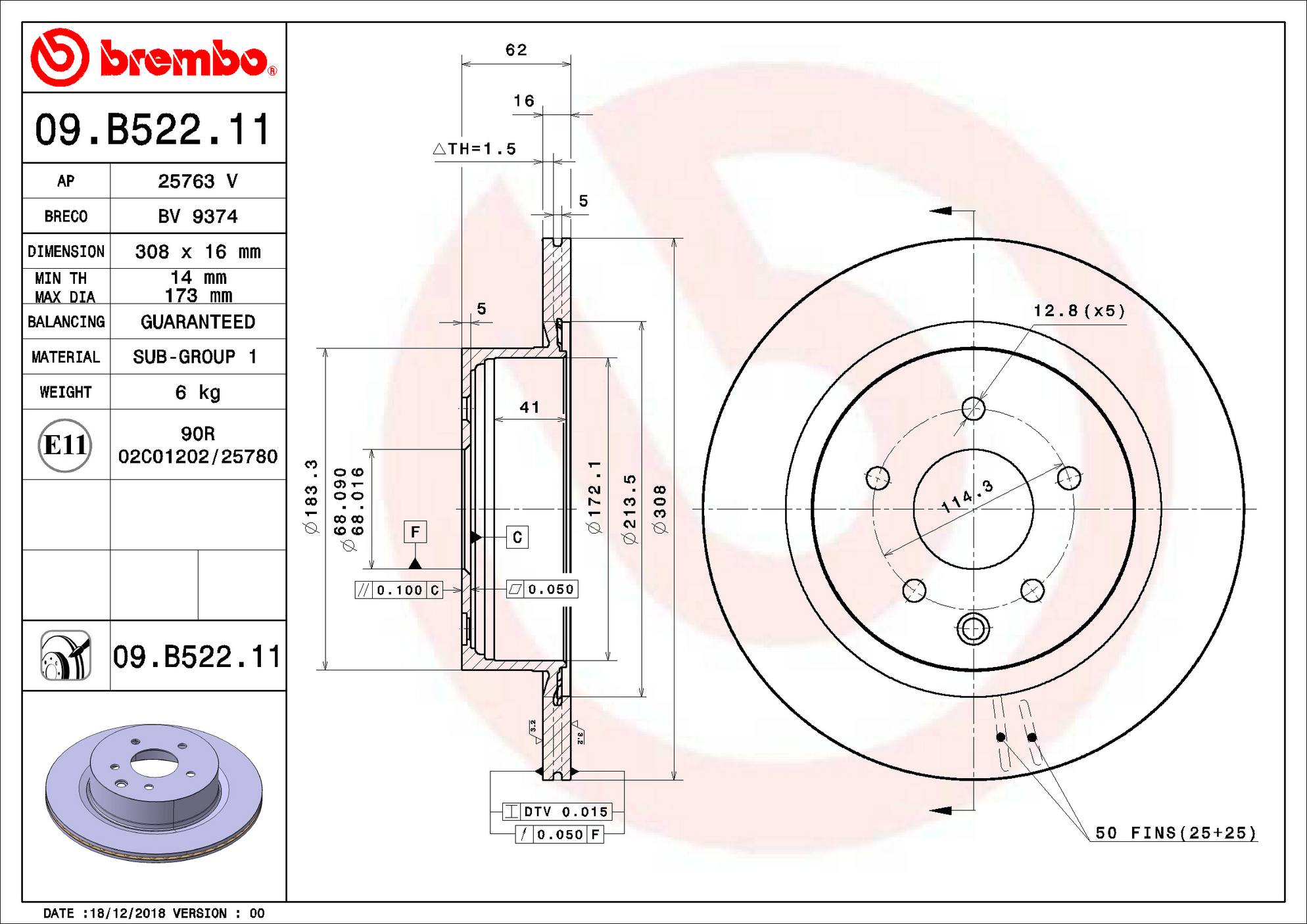 Nissan Infiniti Disc Brake Rotor - Rear (308mm) 432069N50B Brembo