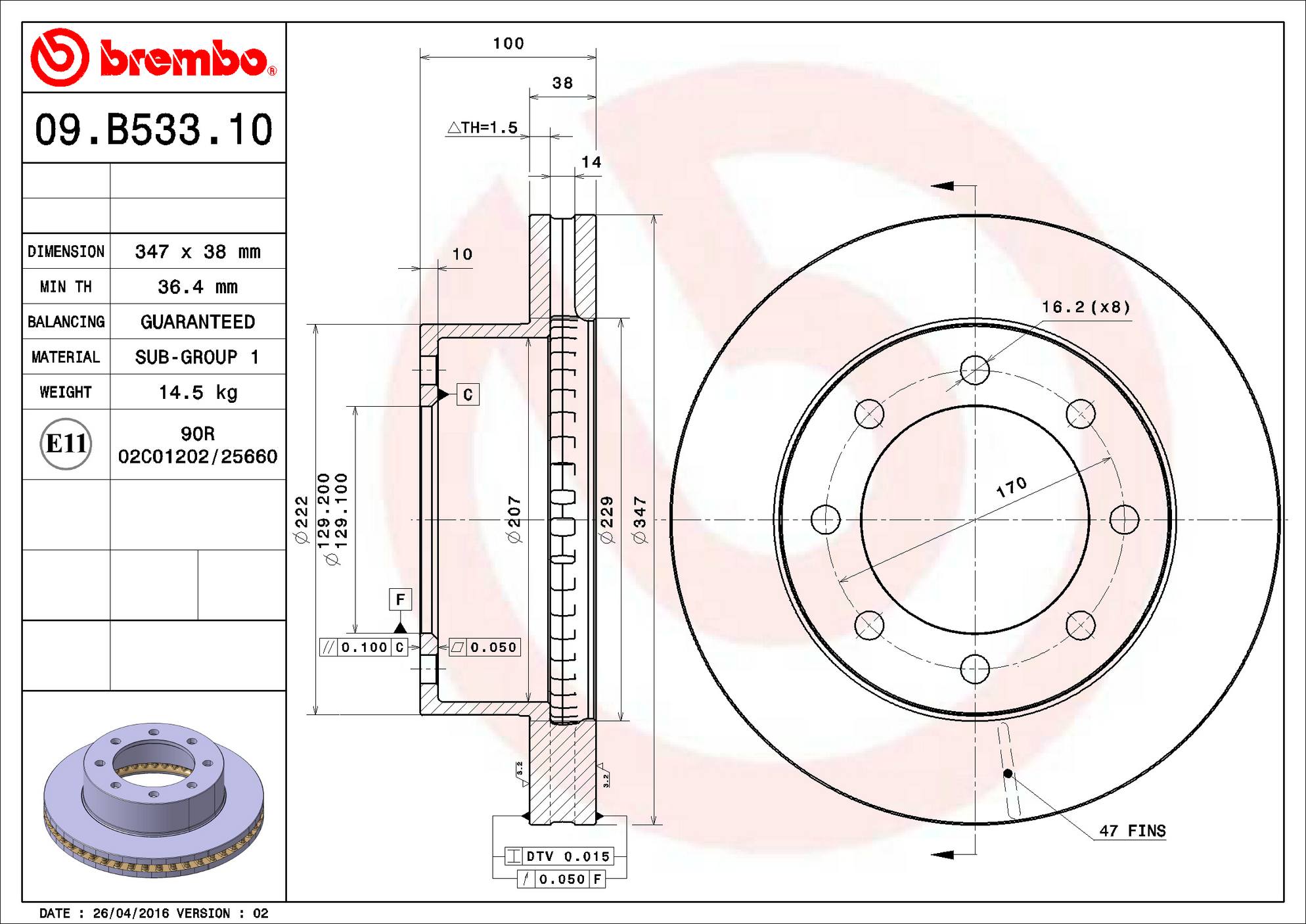 Ford Disc Brake Rotor - Front (347mm) 5C3Z1125DA Brembo