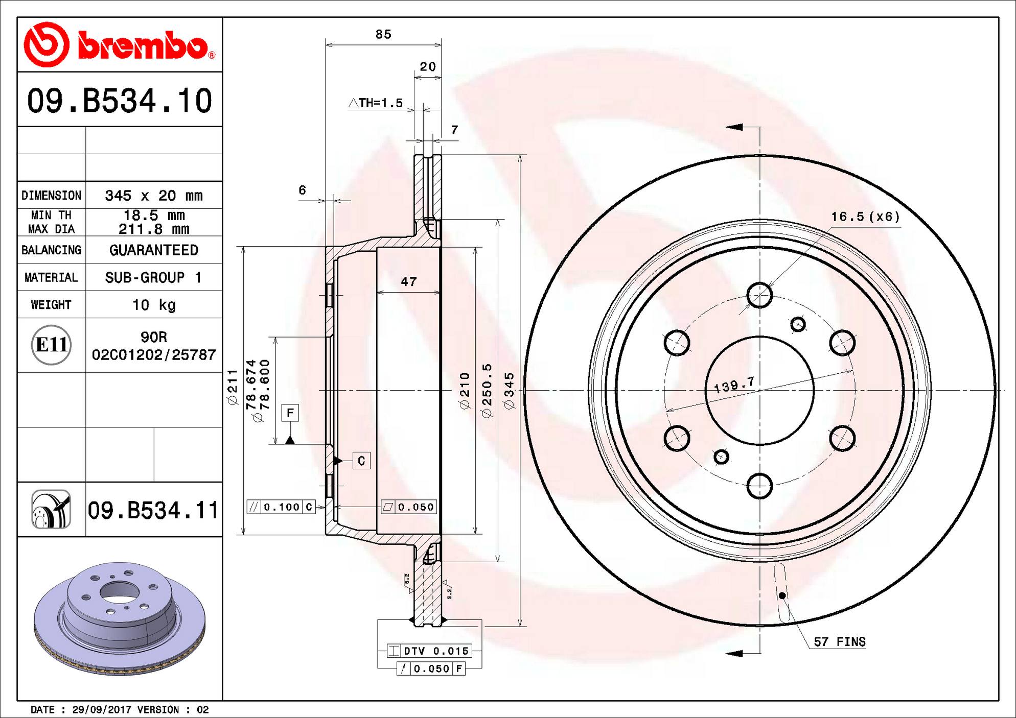 Cadillac Chevrolet GMC Disc Brake Pad and Rotor Kit - Rear (345mm) (Ceramic) Brembo