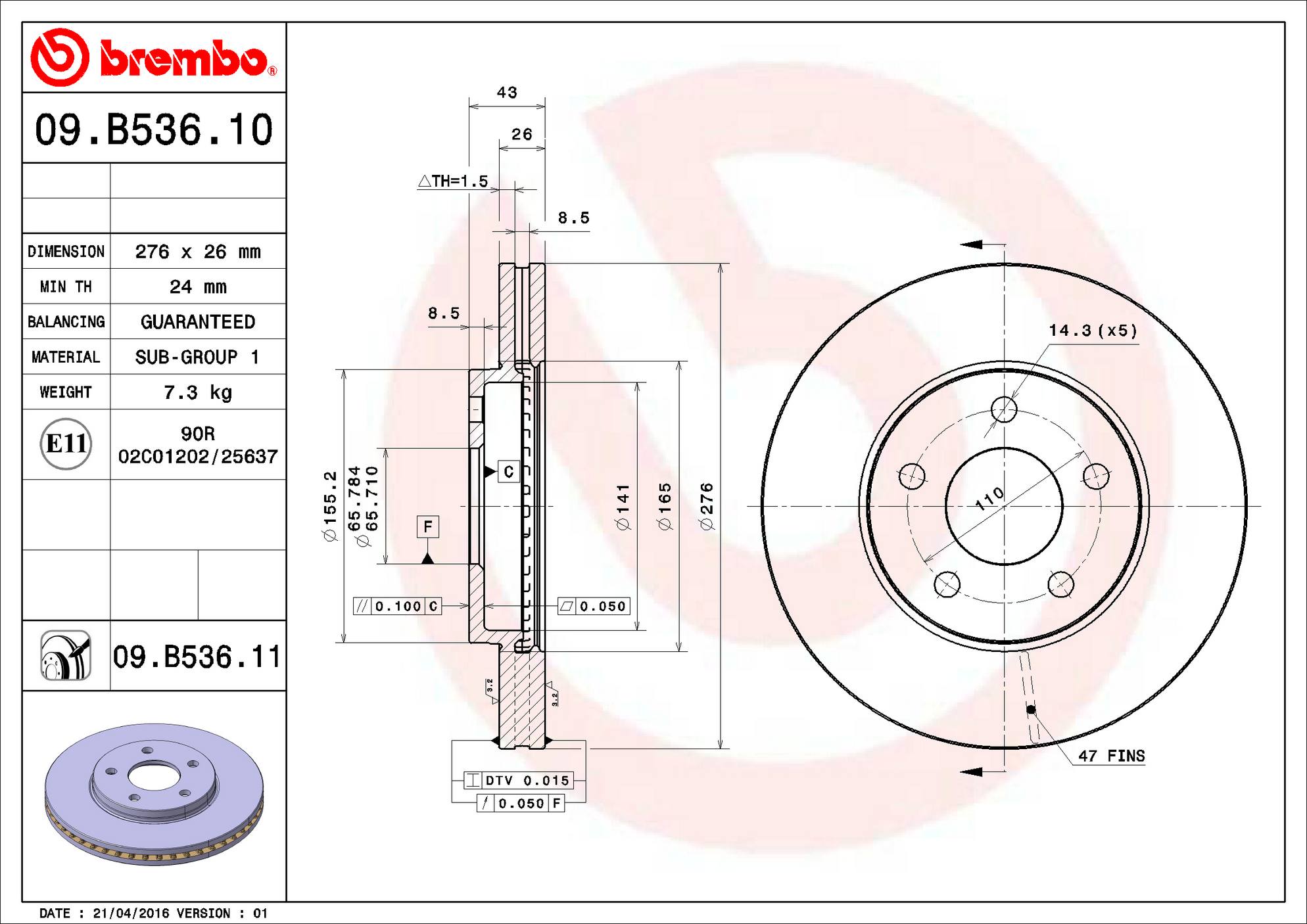 Chevrolet Disc Brake Rotor - Front (276mm) 25958239 Brembo