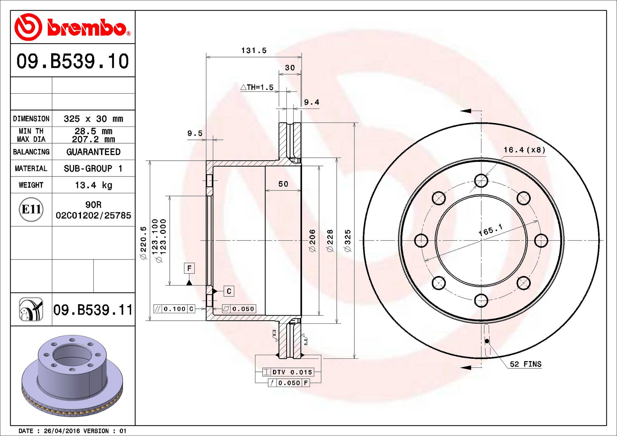 GMC Chevrolet  Disc Brake Rotor - Rear (325mm) 15769474 Brembo