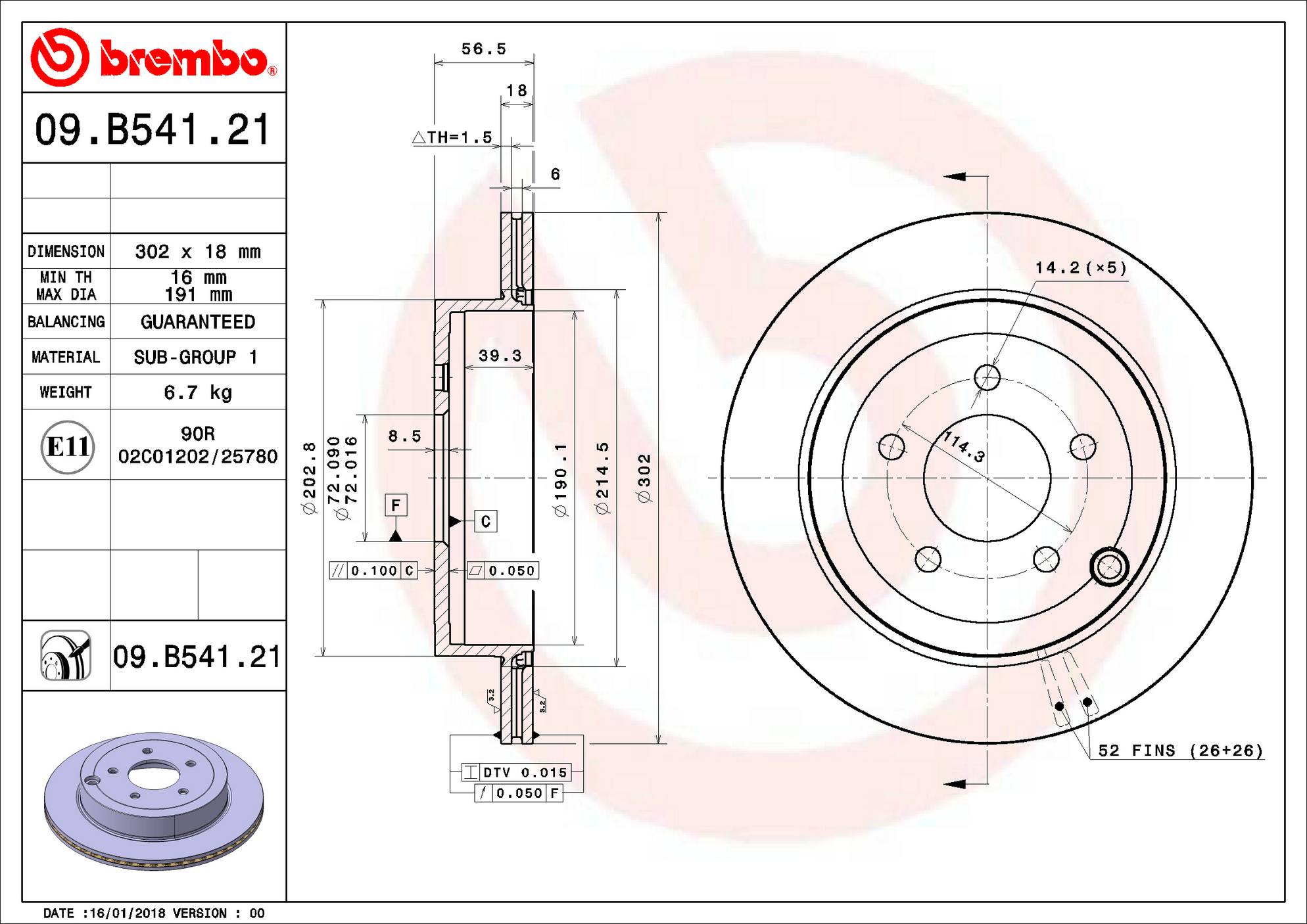 Ford Lincoln Disc Brake Rotor - Rear (302mm) 7U2Z2V026FC Brembo