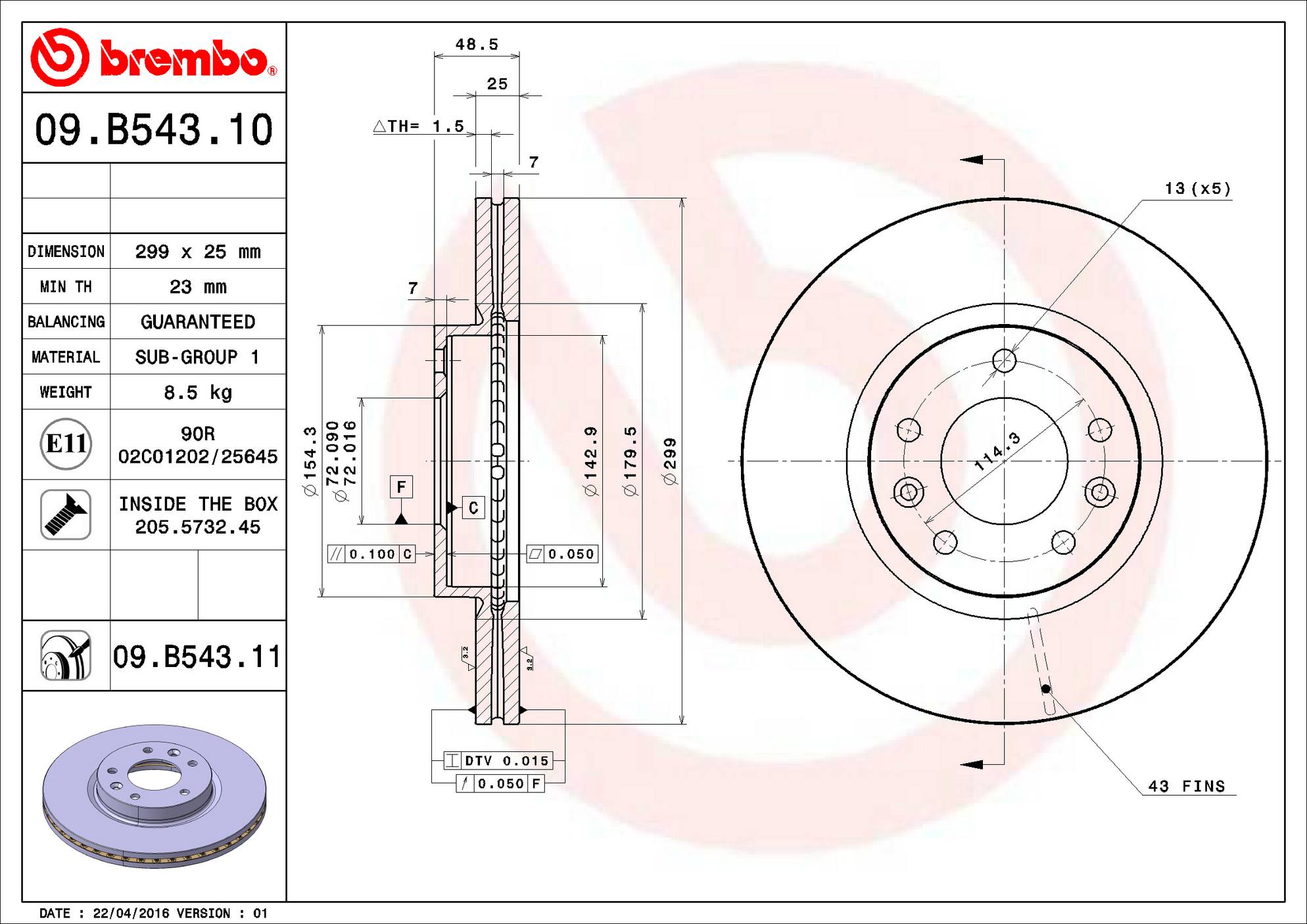 Ford Lincoln Mazda Disc Brake Rotor - Front (299mm) 9E5Z1125C Brembo