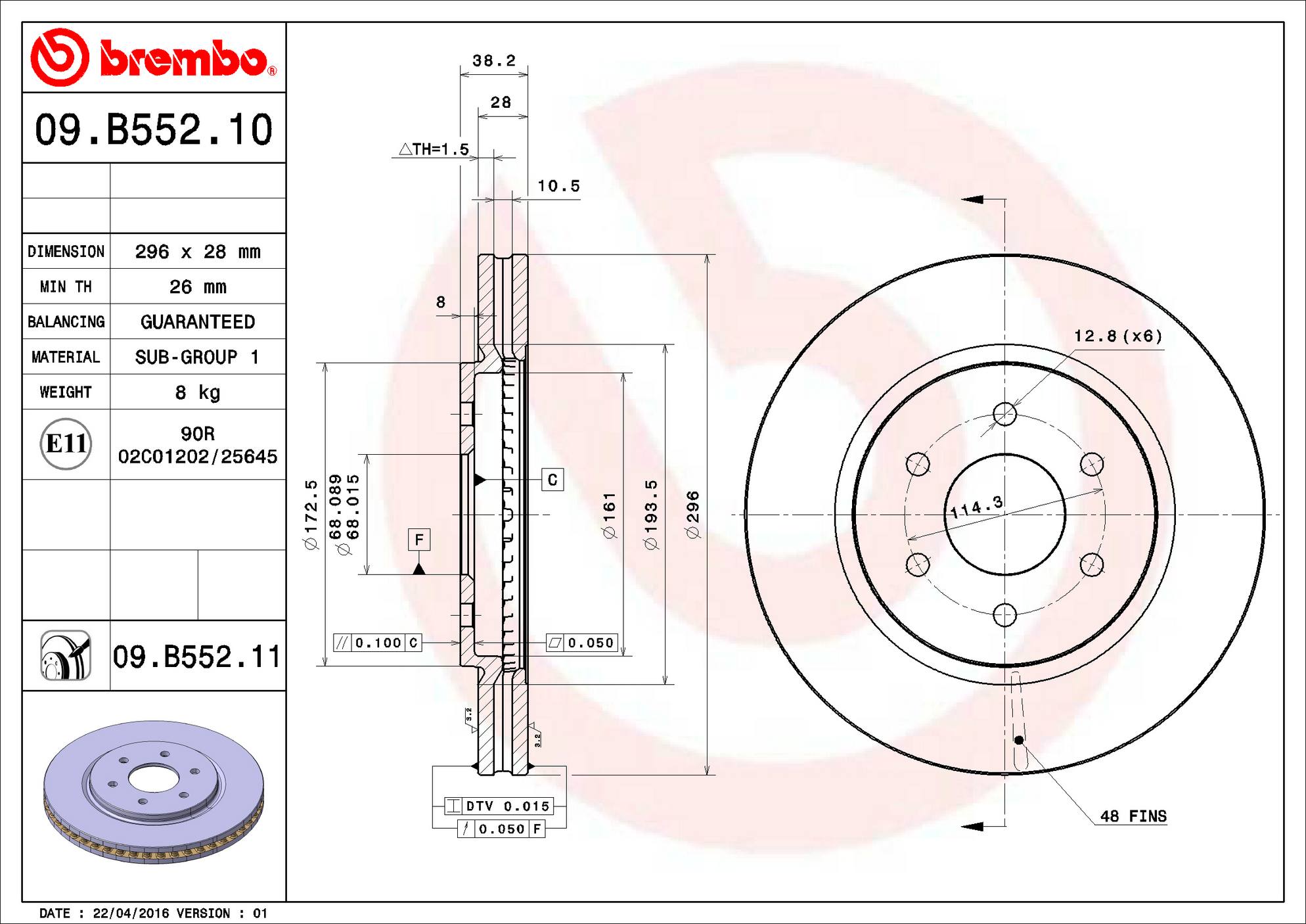 Nissan Disc Brake Pad and Rotor Kit - Front (296mm) (Ceramic) Brembo