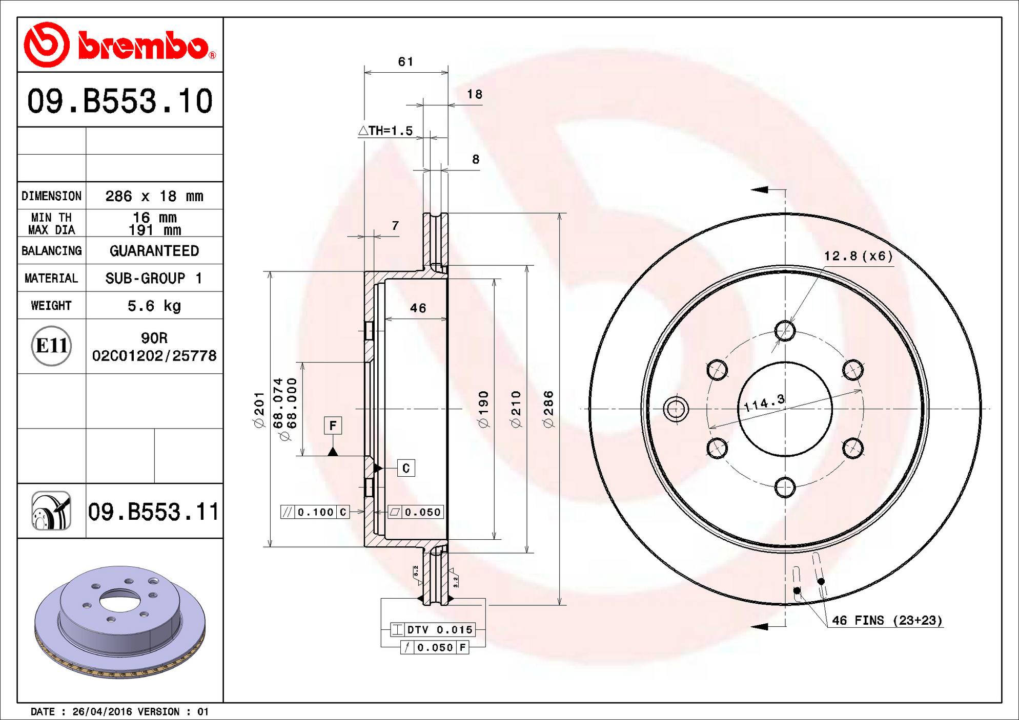 Nissan Disc Brake Rotor - Rear (286mm) 43206EA010 Brembo