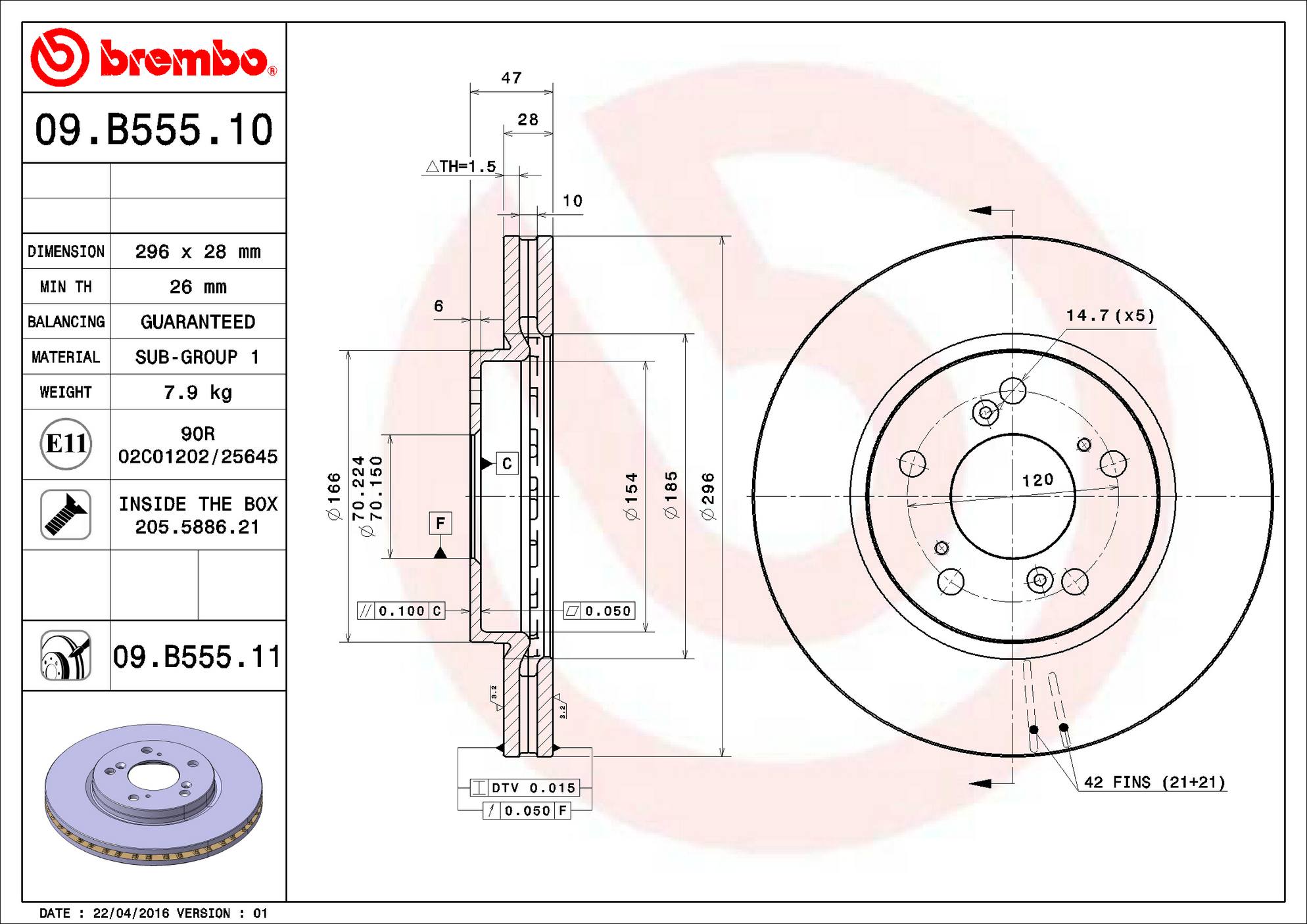 Honda Disc Brake Rotor - Front (296mm) 45251SHJA00 Brembo