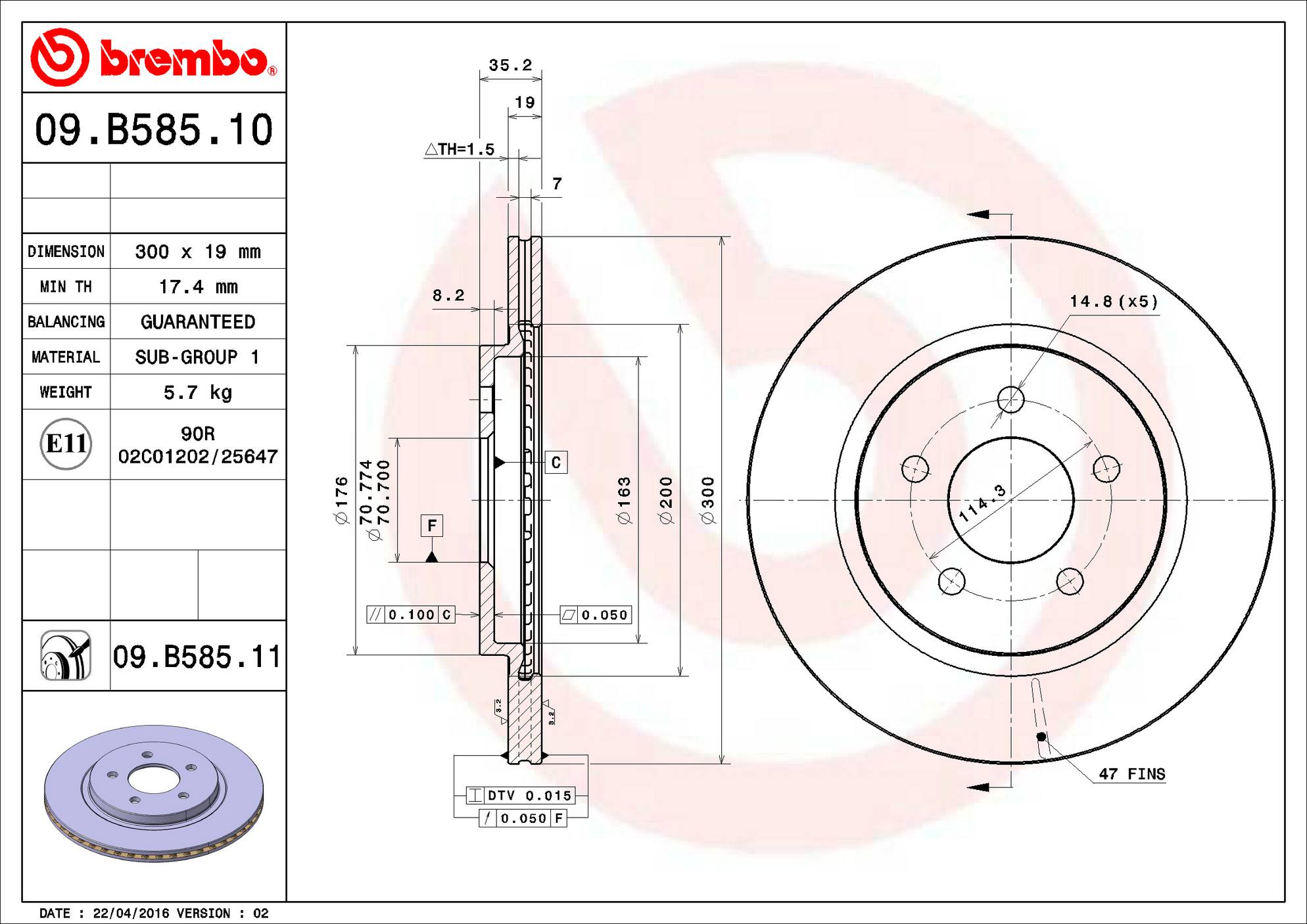 Ford Disc Brake Rotor - Rear (300mm) 5R3Z2C026AA Brembo