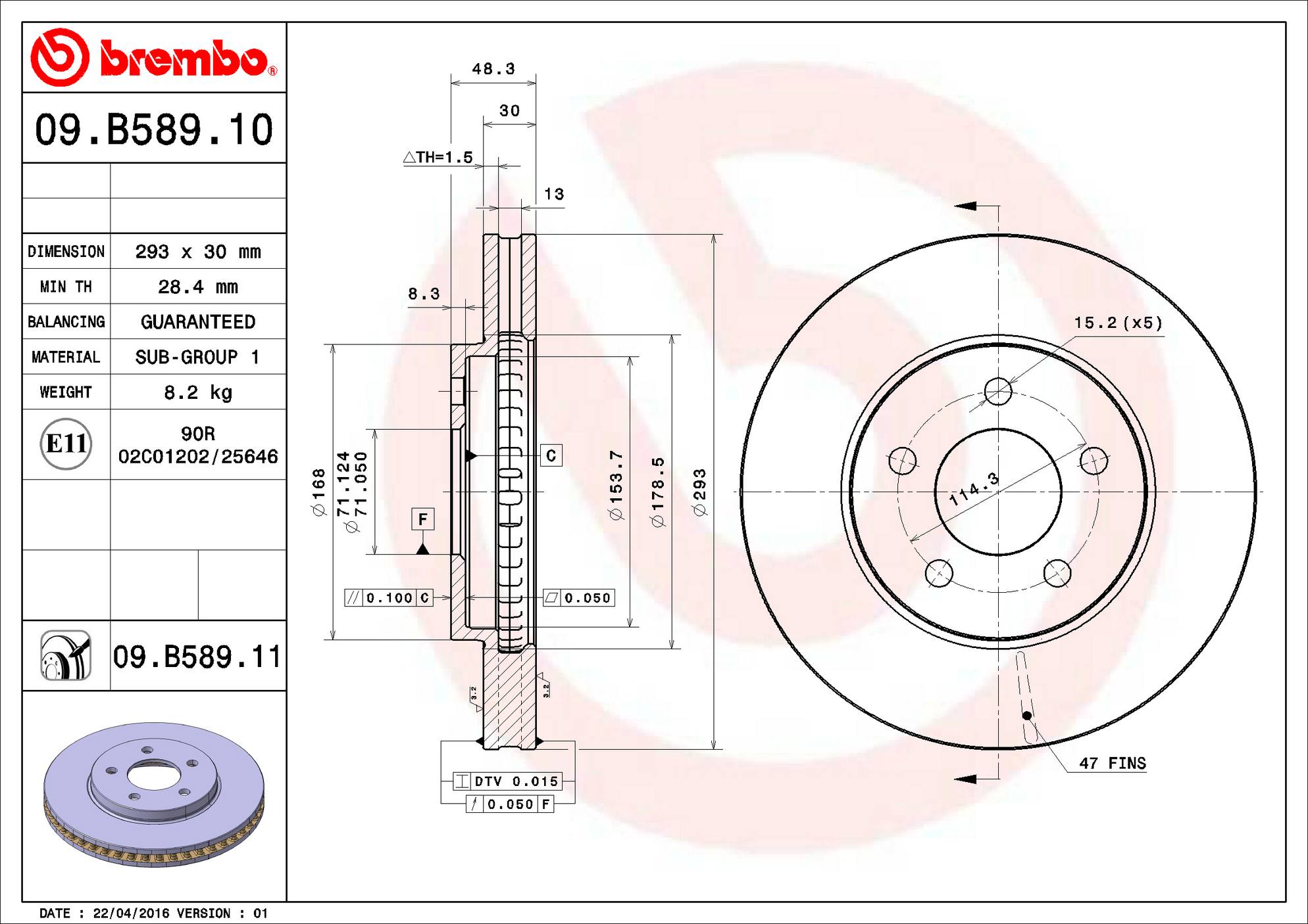 Ford Disc Brake Rotor - Front (293mm) 4R3Z1125AA Brembo