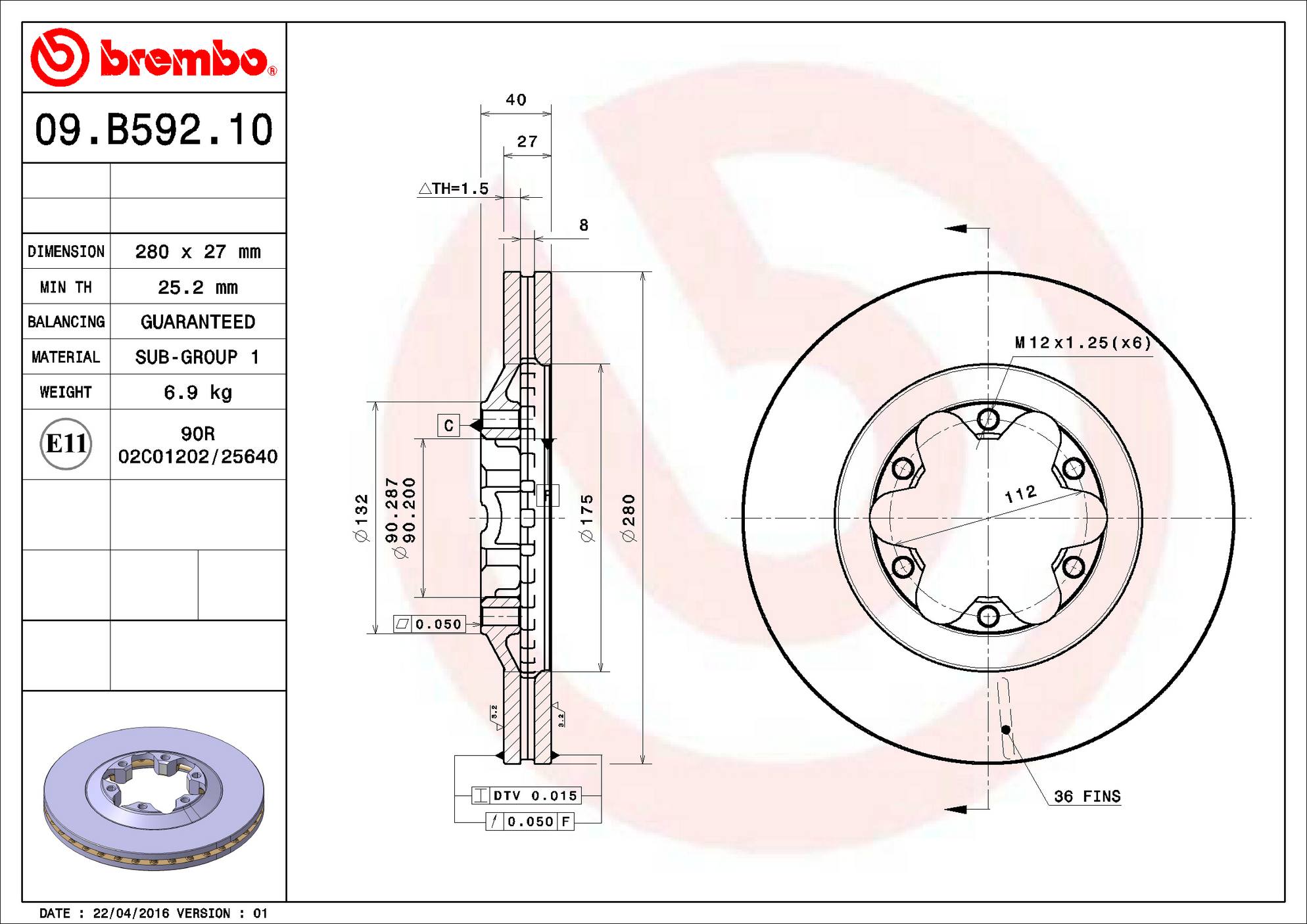 GMC Chevrolet Isuzu Disc Brake Rotor - Front (280mm) 89040374 Brembo