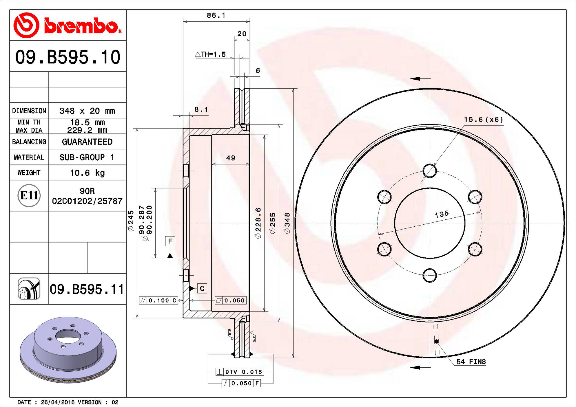 Ford Lincoln Disc Brake Rotor - Rear (348mm) 9L3Z2C026A Brembo