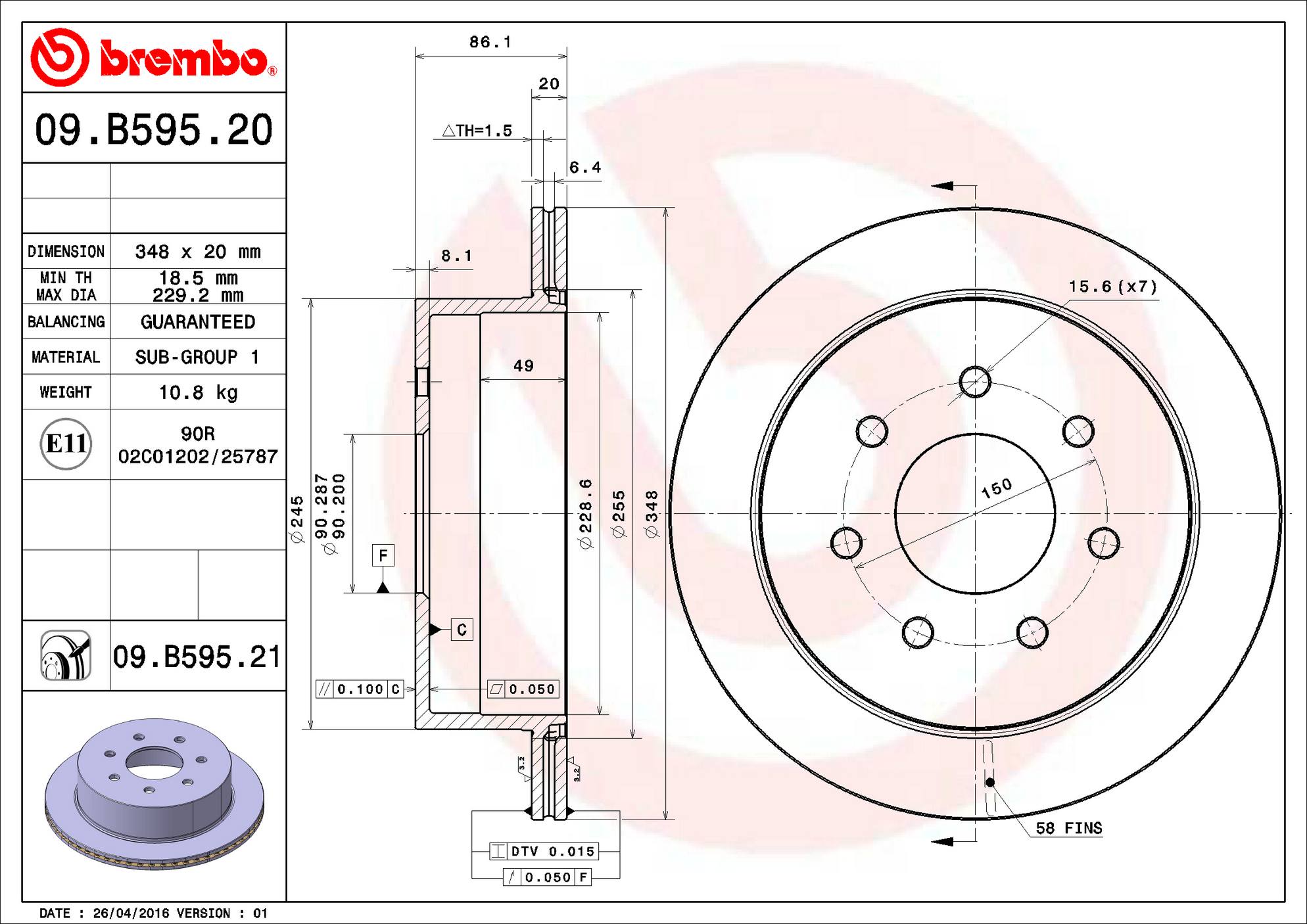 Ford Disc Brake Rotor - Rear (348mm) 9L3Z2C026B Brembo