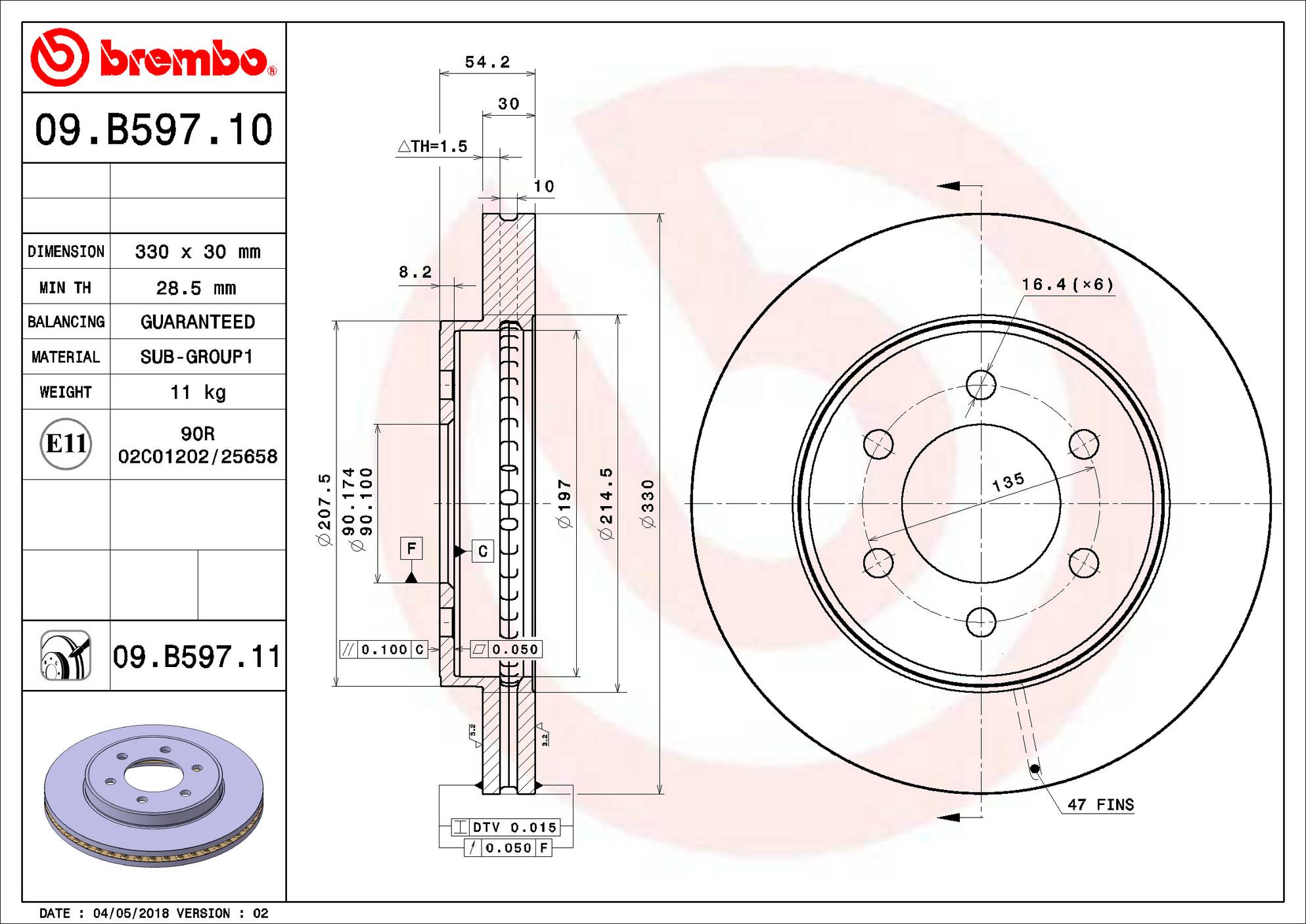 Ford Lincoln Disc Brake Rotor – Front (330mm) 4U2Z1V125CB Brembo 