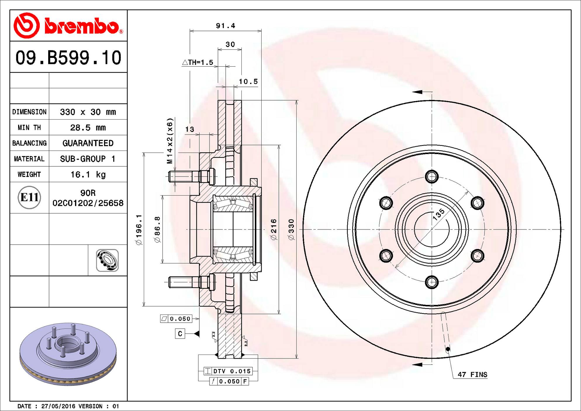 Ford Lincoln Disc Brake Rotor - Front (330mm) 5U2Z1V102E Brembo