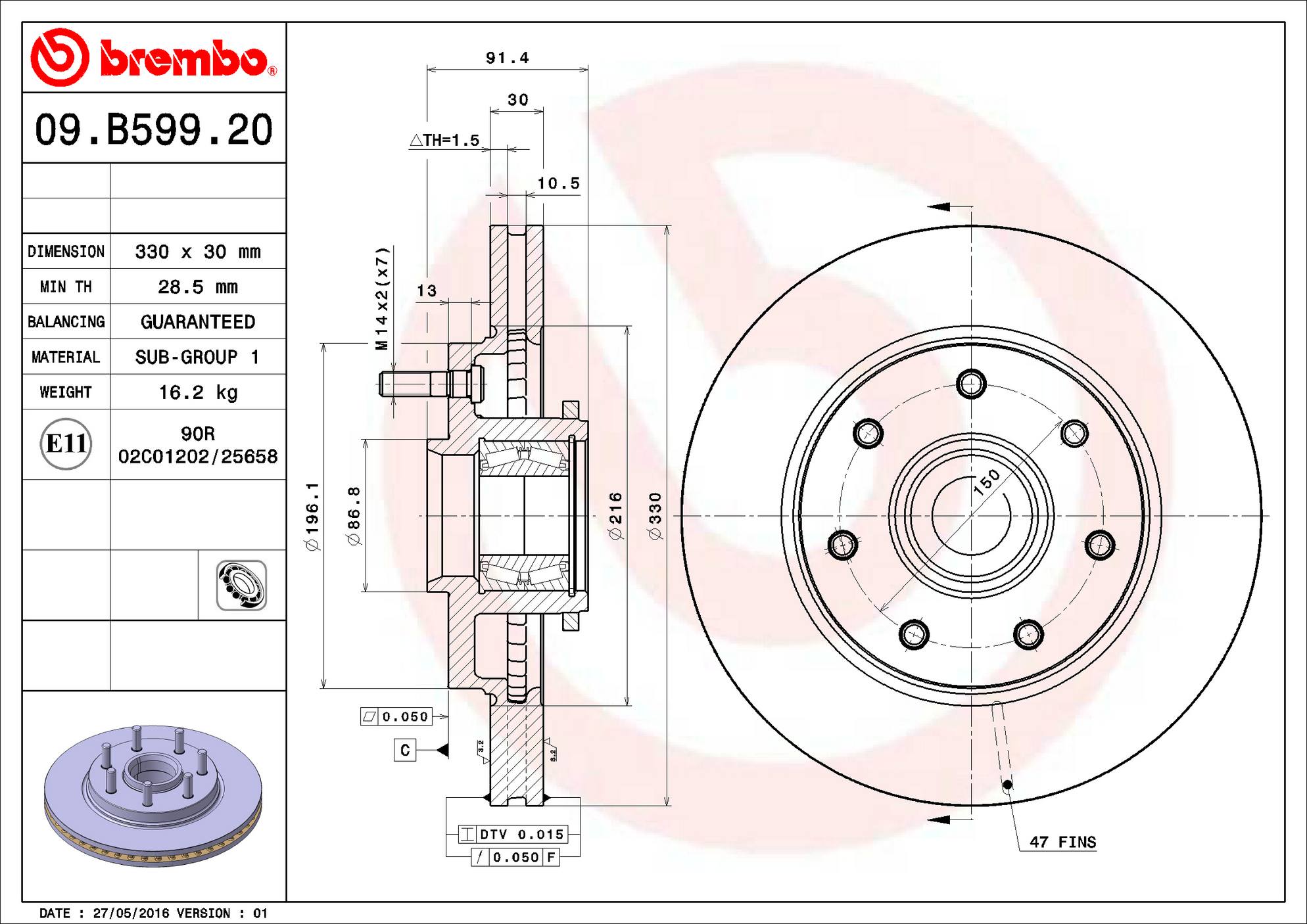 Ford Disc Brake Rotor - Front (330mm) 6L3Z1102BB Brembo