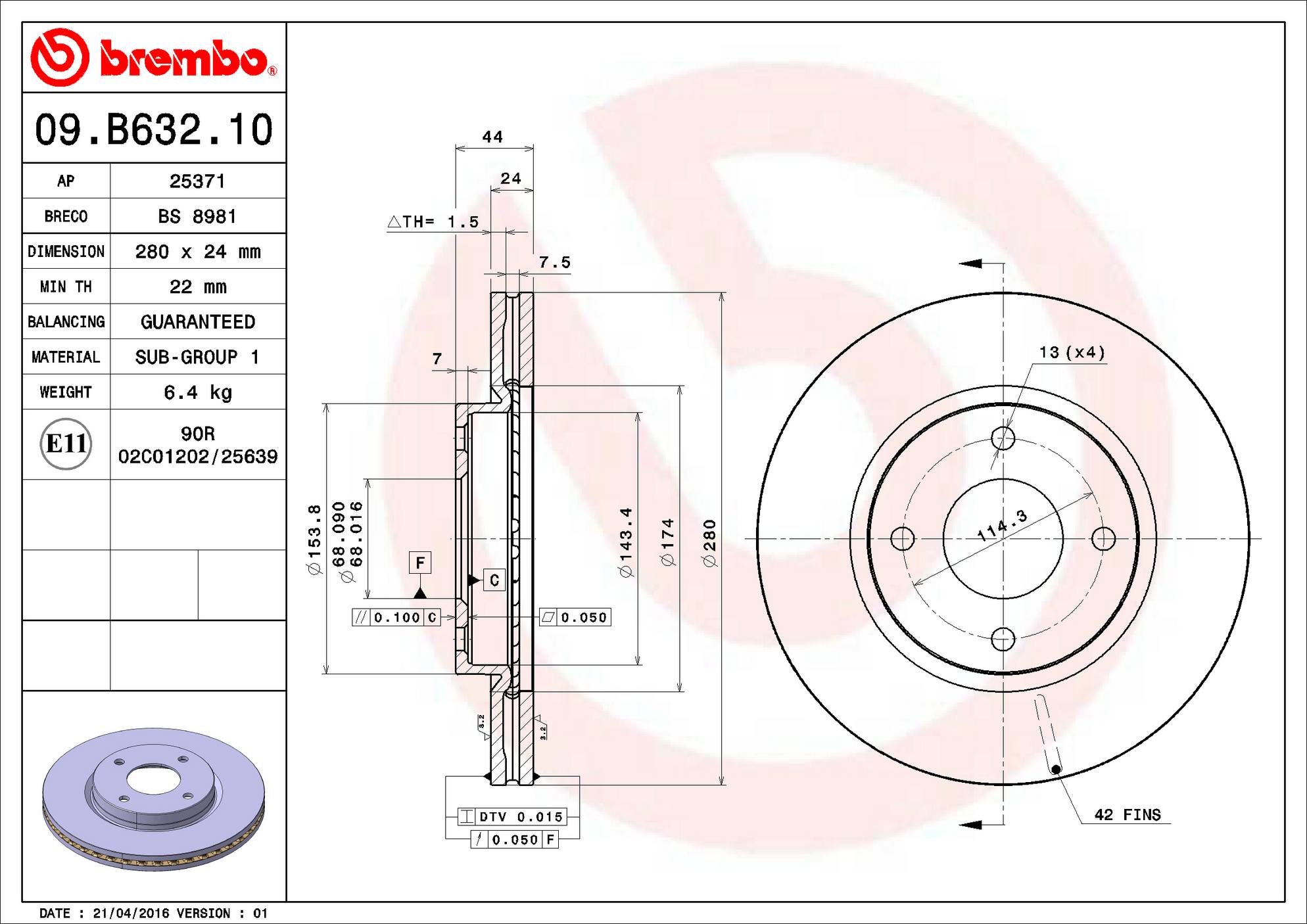 Nissan Disc Brake Pad and Rotor Kit - Front (280mm) (Ceramic) Brembo