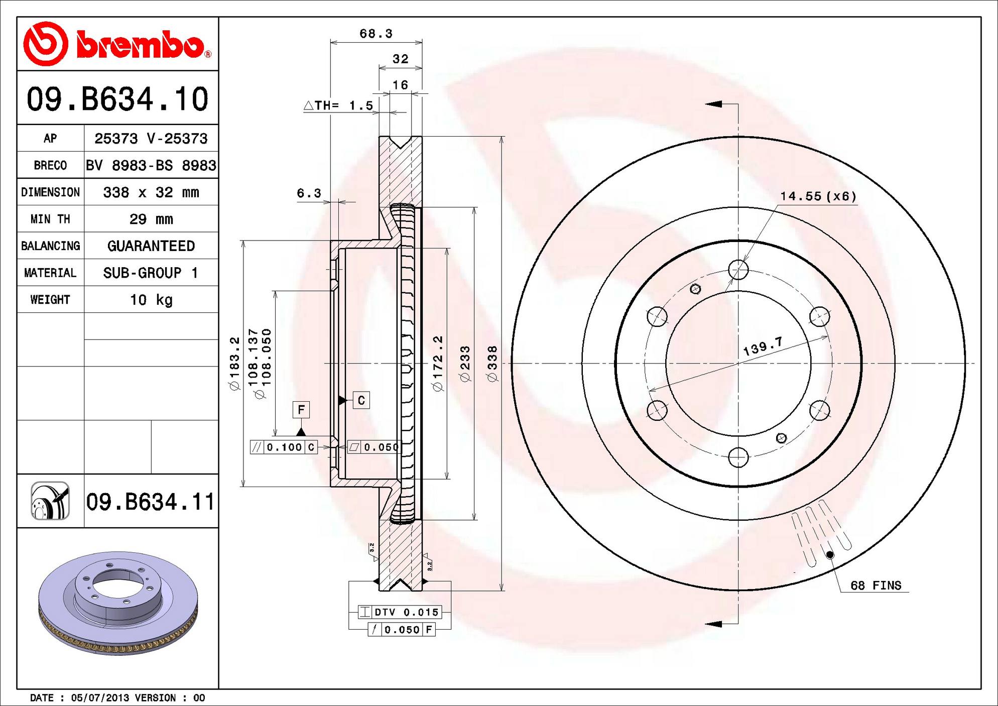 Toyota Lexus Disc Brake Rotor - Front (338mm) 4351260191 Brembo