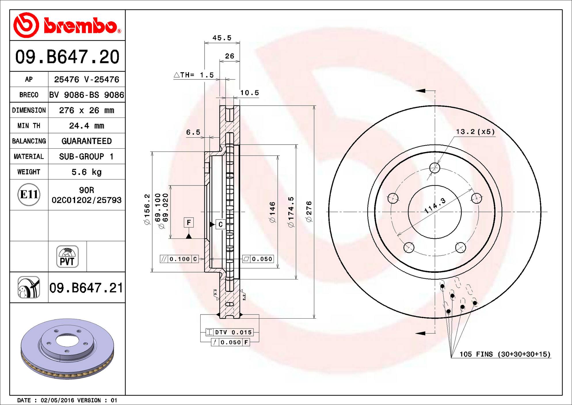 Dodge Disc Brake Pad and Rotor Kit - Front (276mm) (Ceramic) Brembo