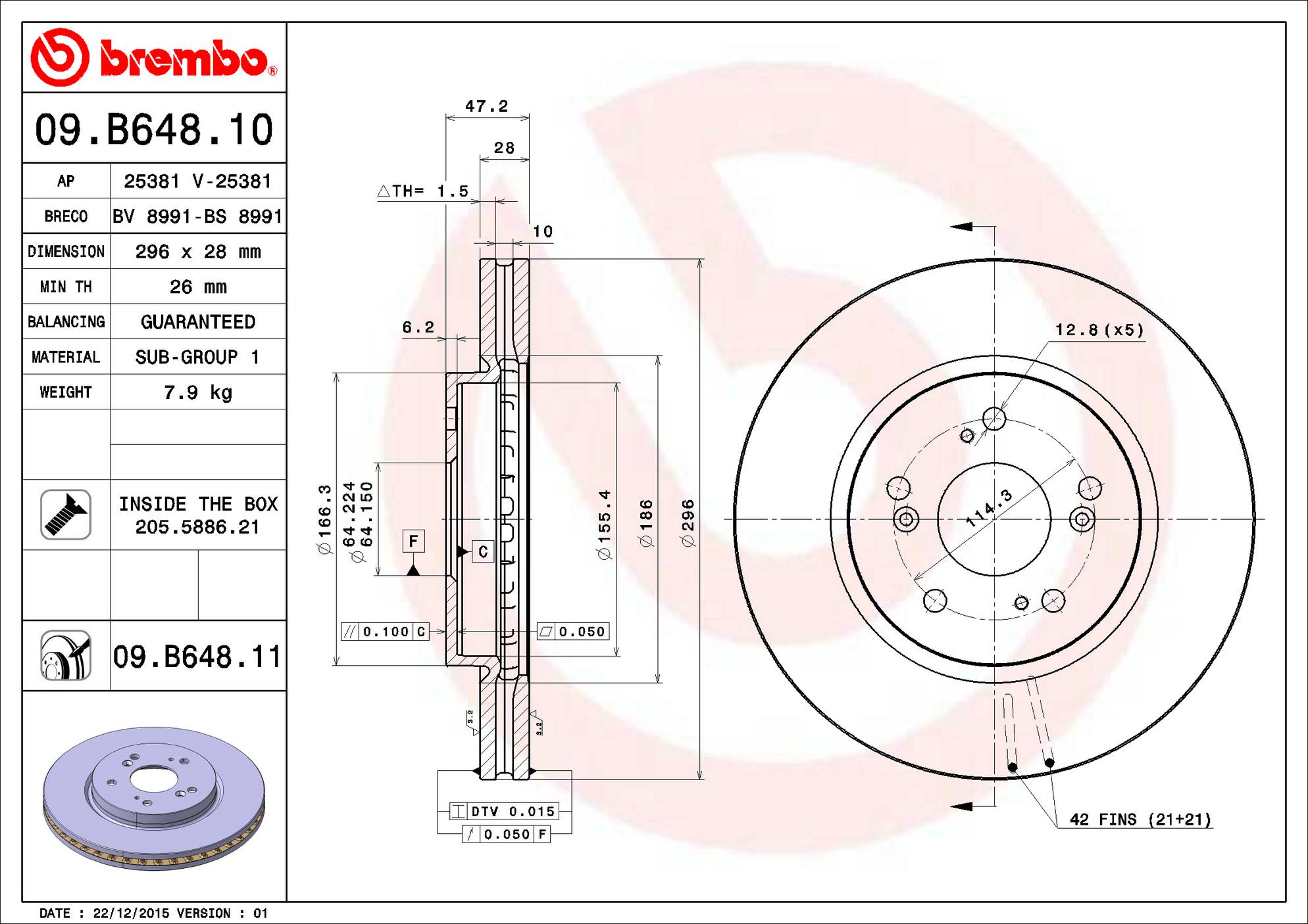 Honda Acura Disc Brake Rotor - Front (296mm) 45251T0GA00 Brembo