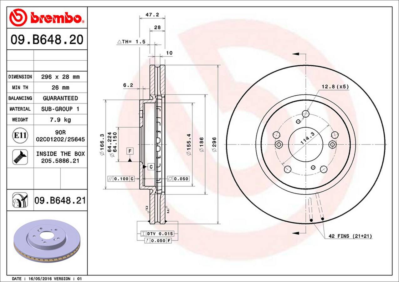 Honda Disc Brake Rotor - Front (296mm) 45251T0GA00 Brembo