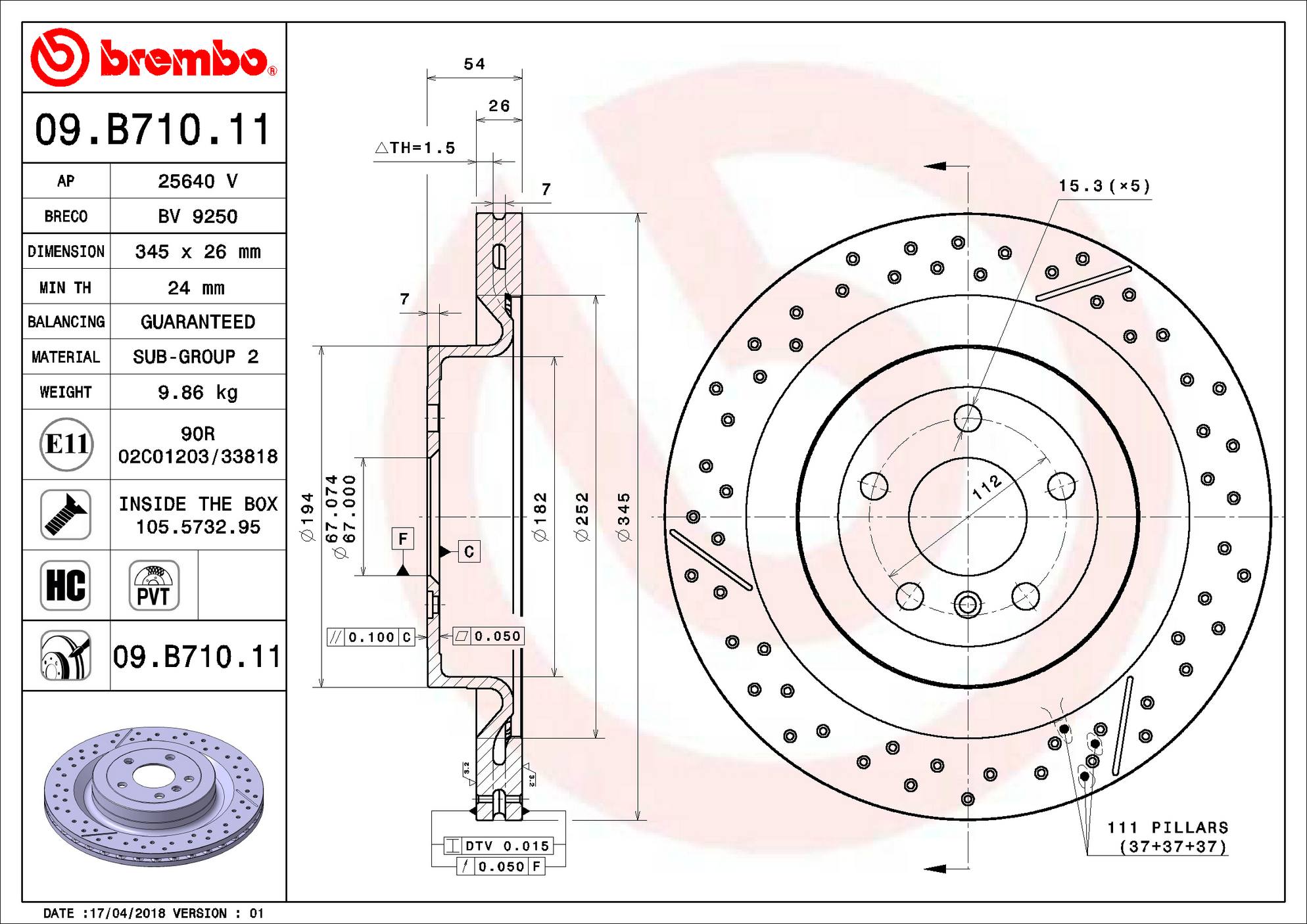 Mercedes Disc Brake Rotor - Rear (345mm) 1664230512 Brembo
