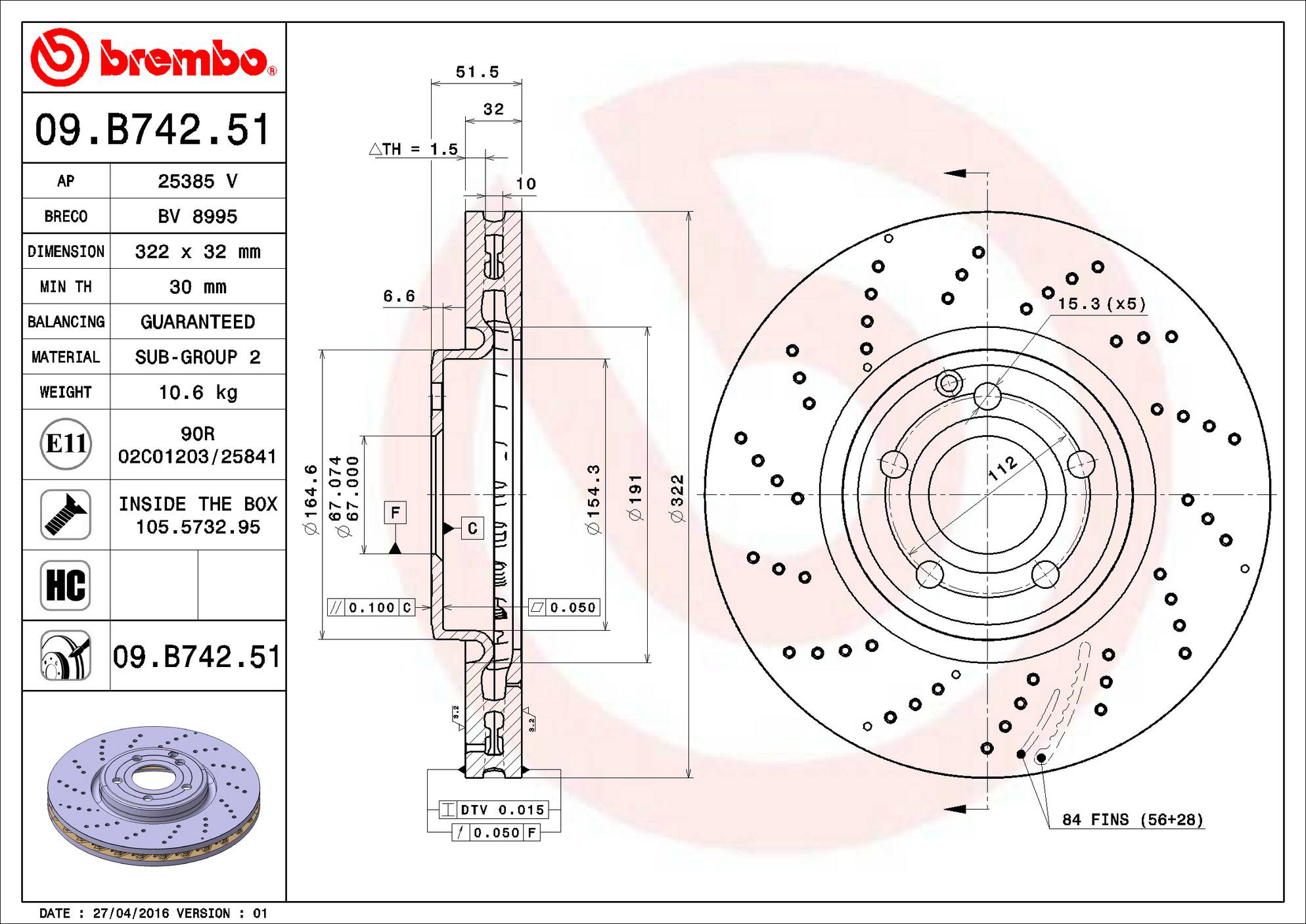 Mercedes Disc Brake Rotor - Front (322mm) 2184210312 Brembo