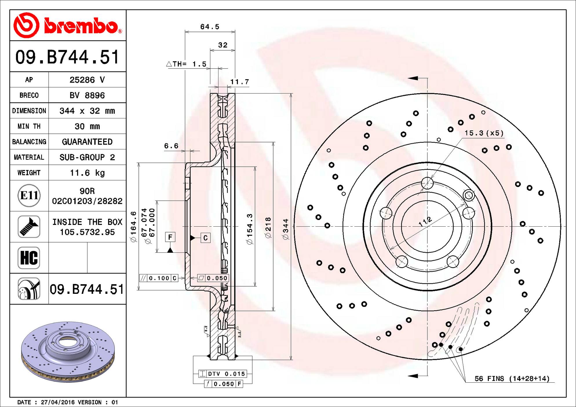 Mercedes Disc Brake Rotor - Front (344mm) 1724210212 Brembo