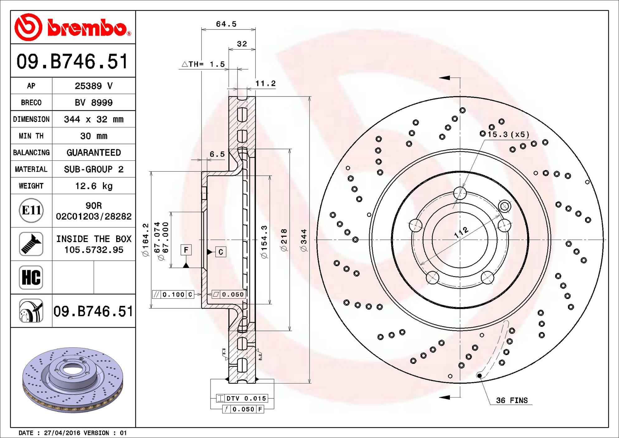 Mercedes Disc Brake Rotor - Front (344mm) 2044211112 Brembo