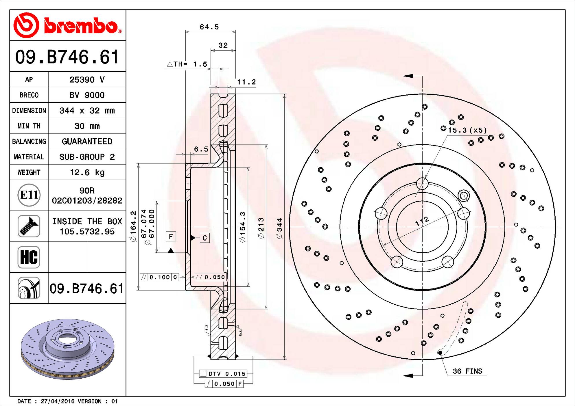 Mercedes Disc Brake Pad and Rotor Kit - Front (344mm) (Low-Met) Brembo