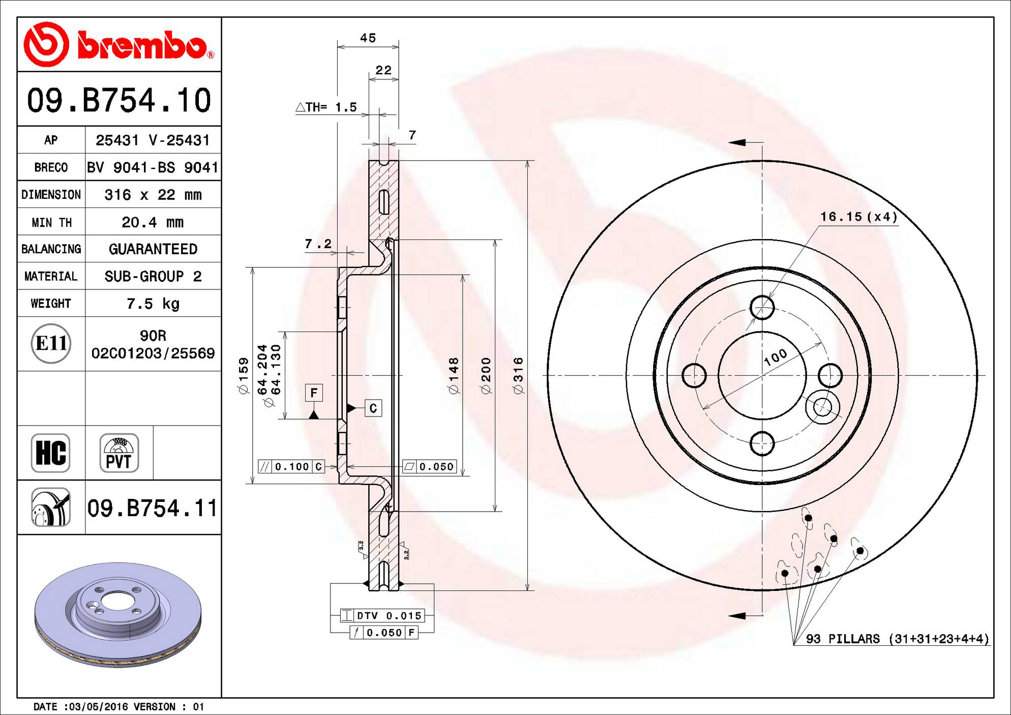 Mini Disc Brake Rotor - Front (316mm) 34116855781 Brembo