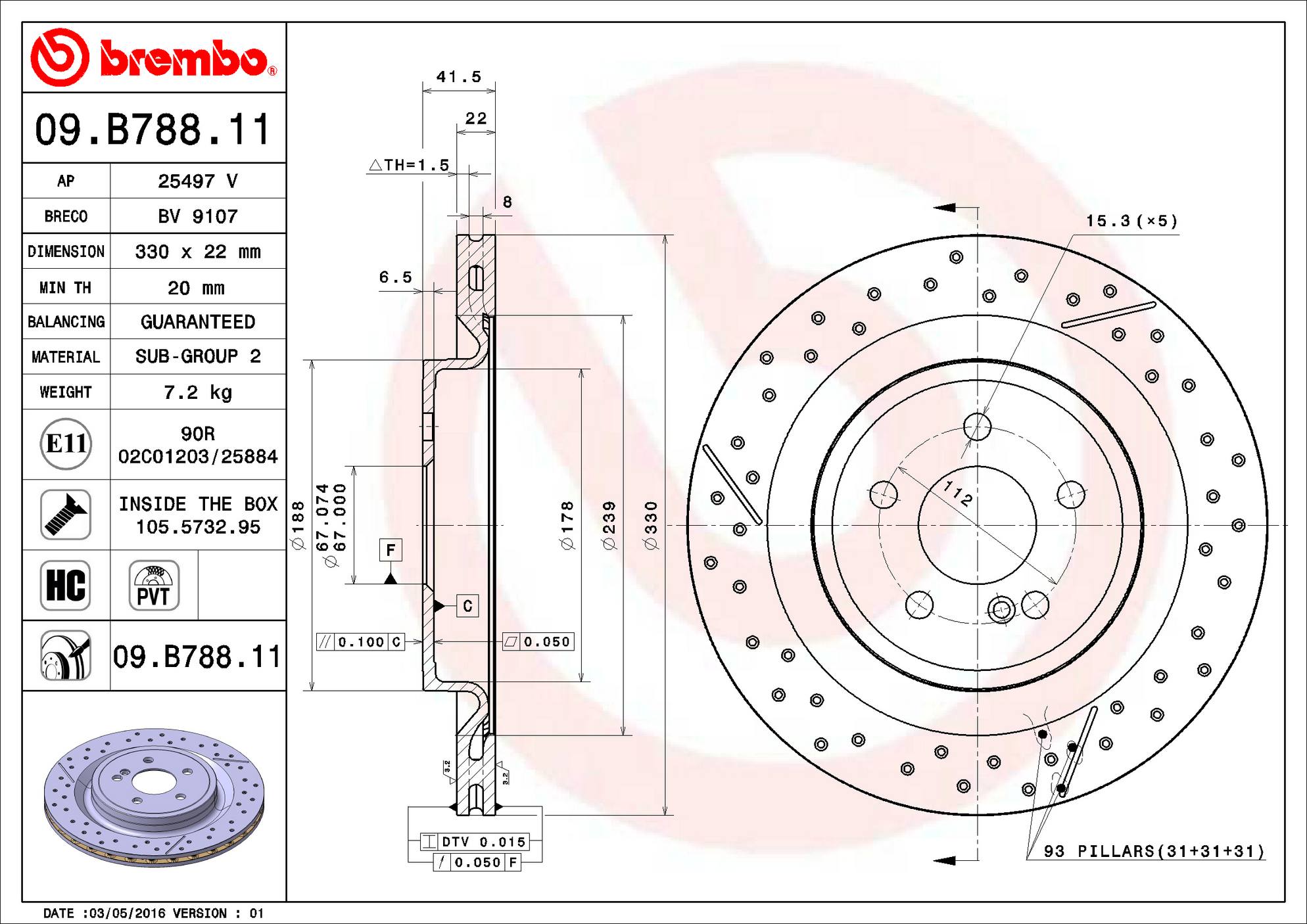 Mercedes Disc Brake Rotor - Rear (330mm) 1724230112 Brembo