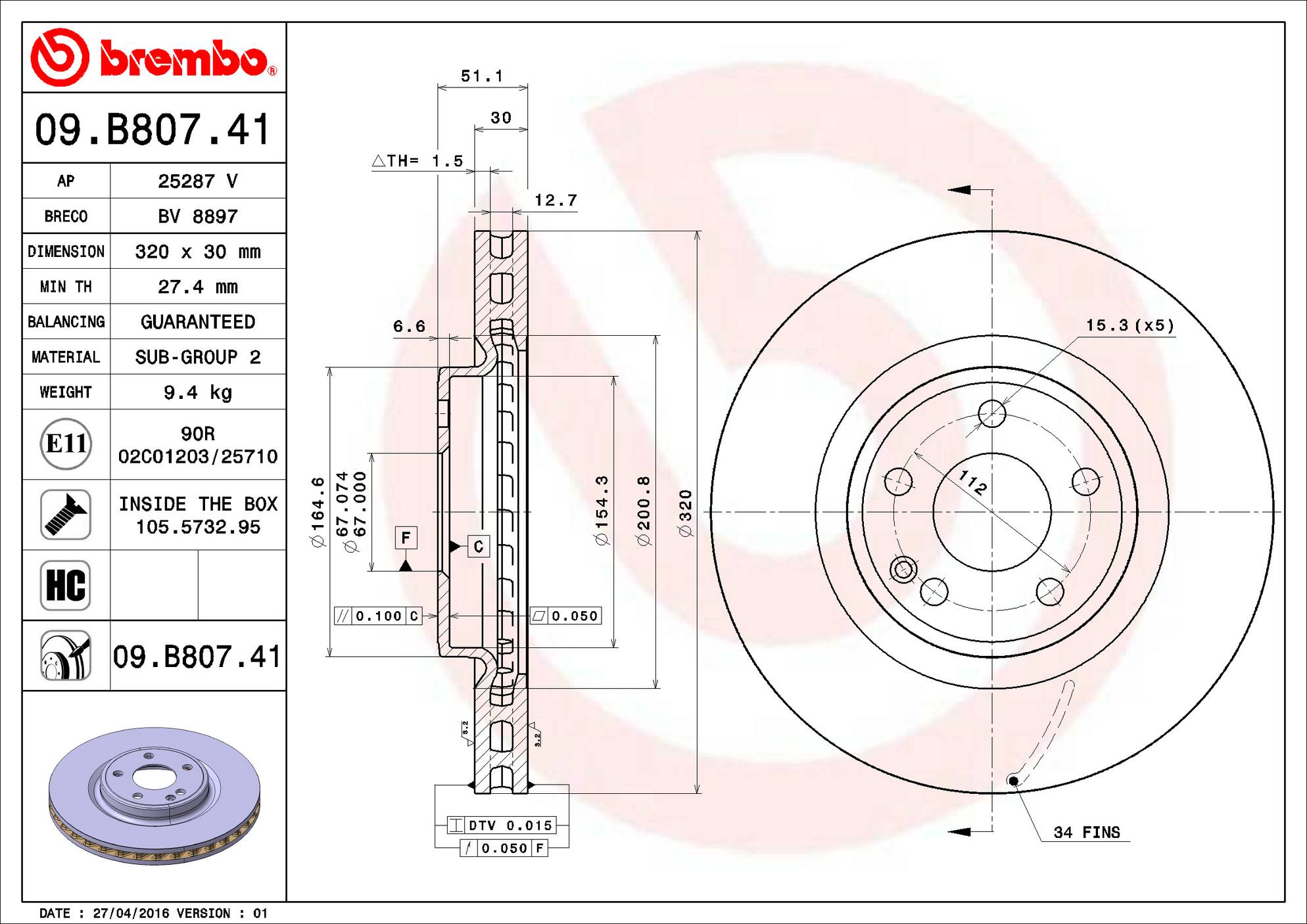 Mercedes Disc Brake Rotor - Front (320mm) 2464212612 Brembo