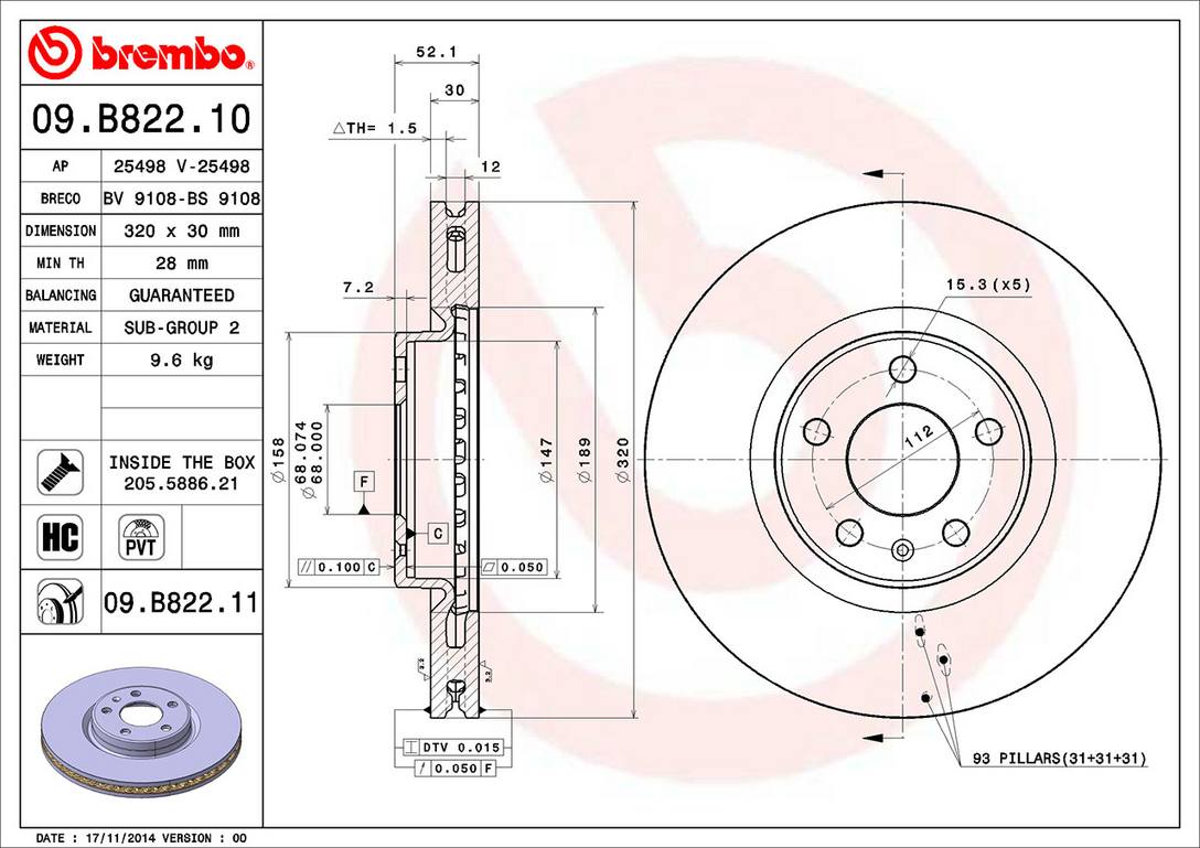 Audi Disc Brake Rotor - Front (320mm) 8R0615301G Brembo