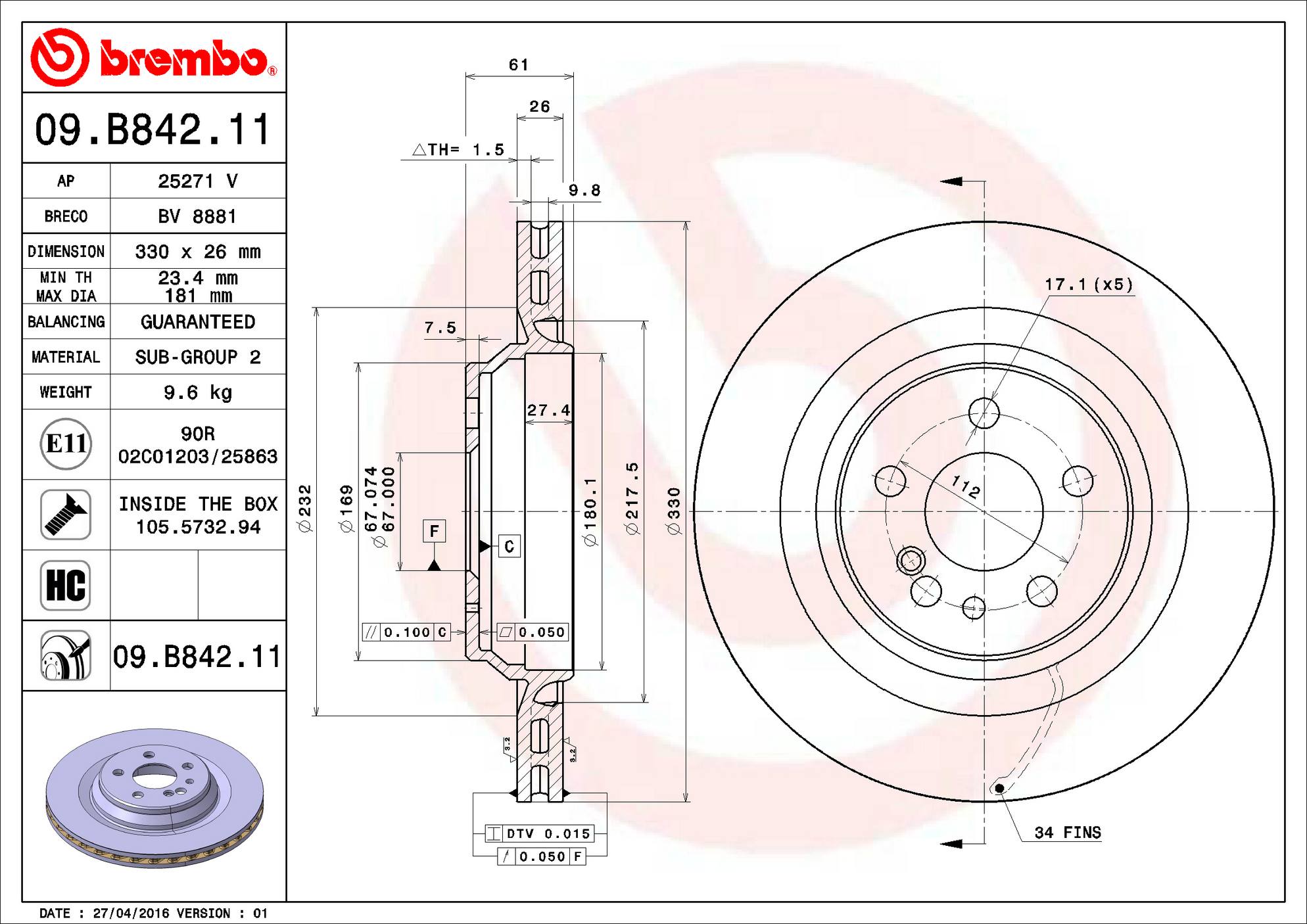 Mercedes Disc Brake Rotor - Rear (330mm) 2204230512 Brembo