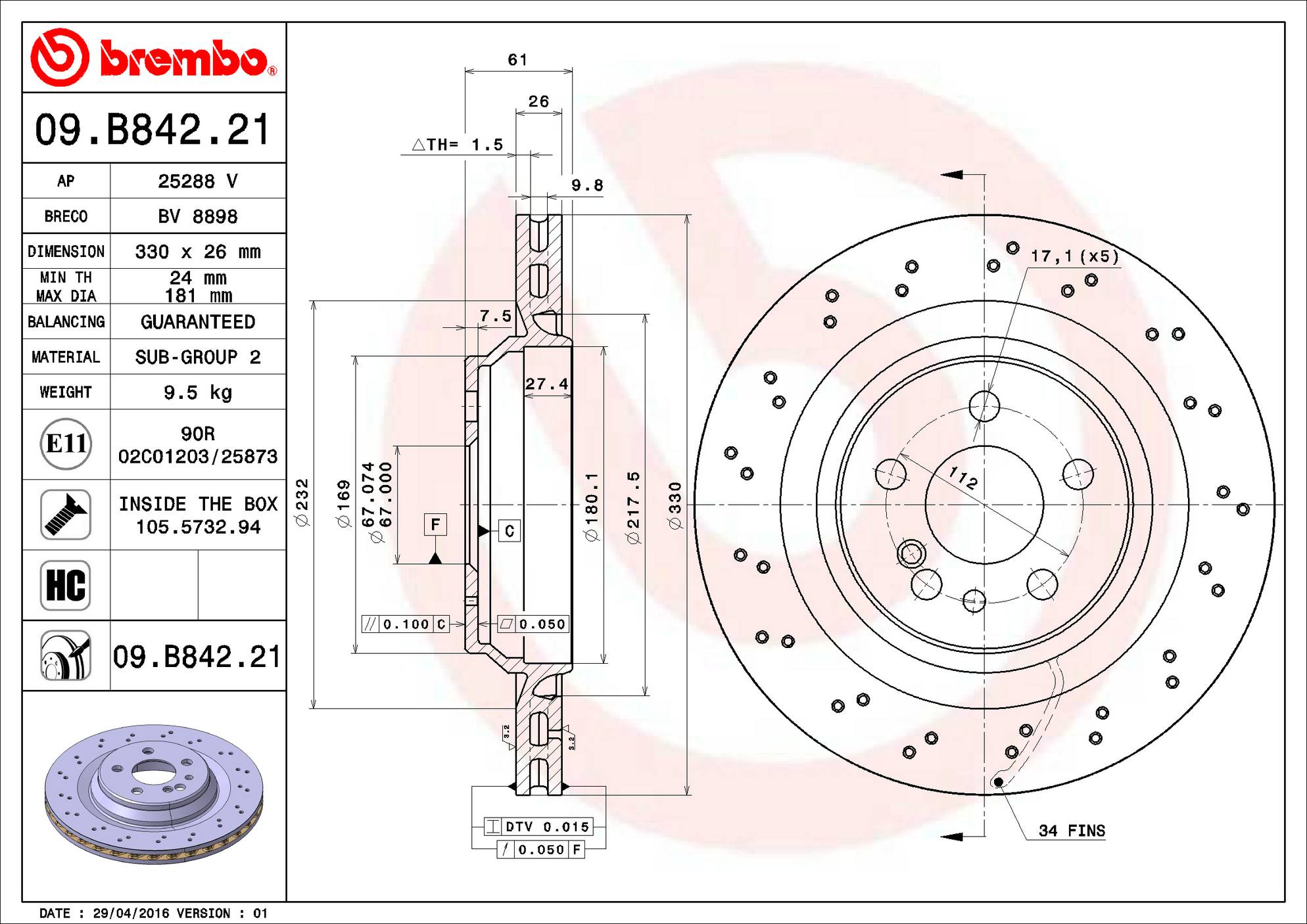 Mercedes Disc Brake Rotor - Rear (330mm) 2204230912 Brembo