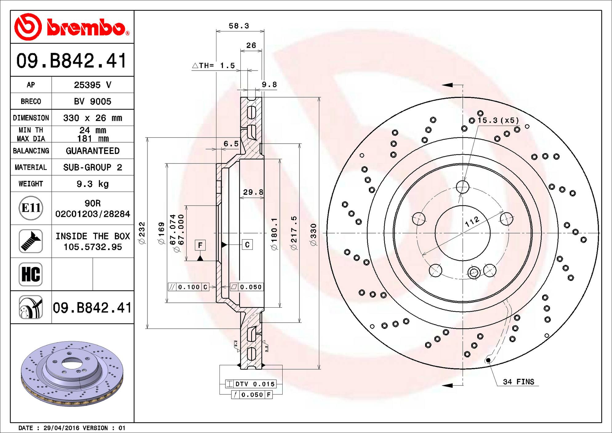 Mercedes Disc Brake Rotor - Rear (330mm) 2304231612 Brembo