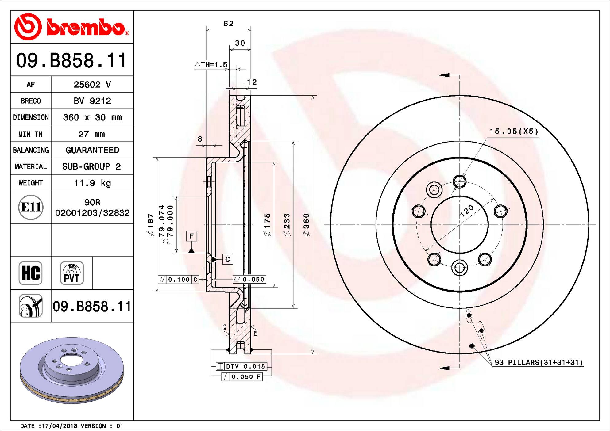 Land Rover Disc Brake Pad and Rotor Kit - Front (360mm) (Low-Met) Brembo