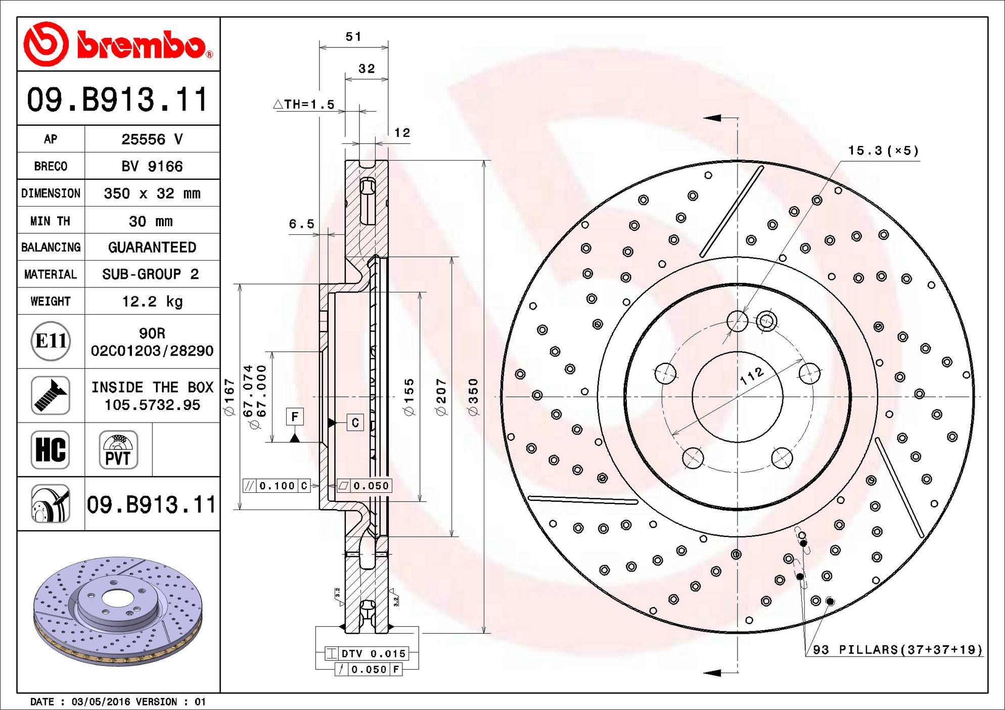 Mercedes Disc Brake Rotor - Front (350mm) 1764210212 Brembo