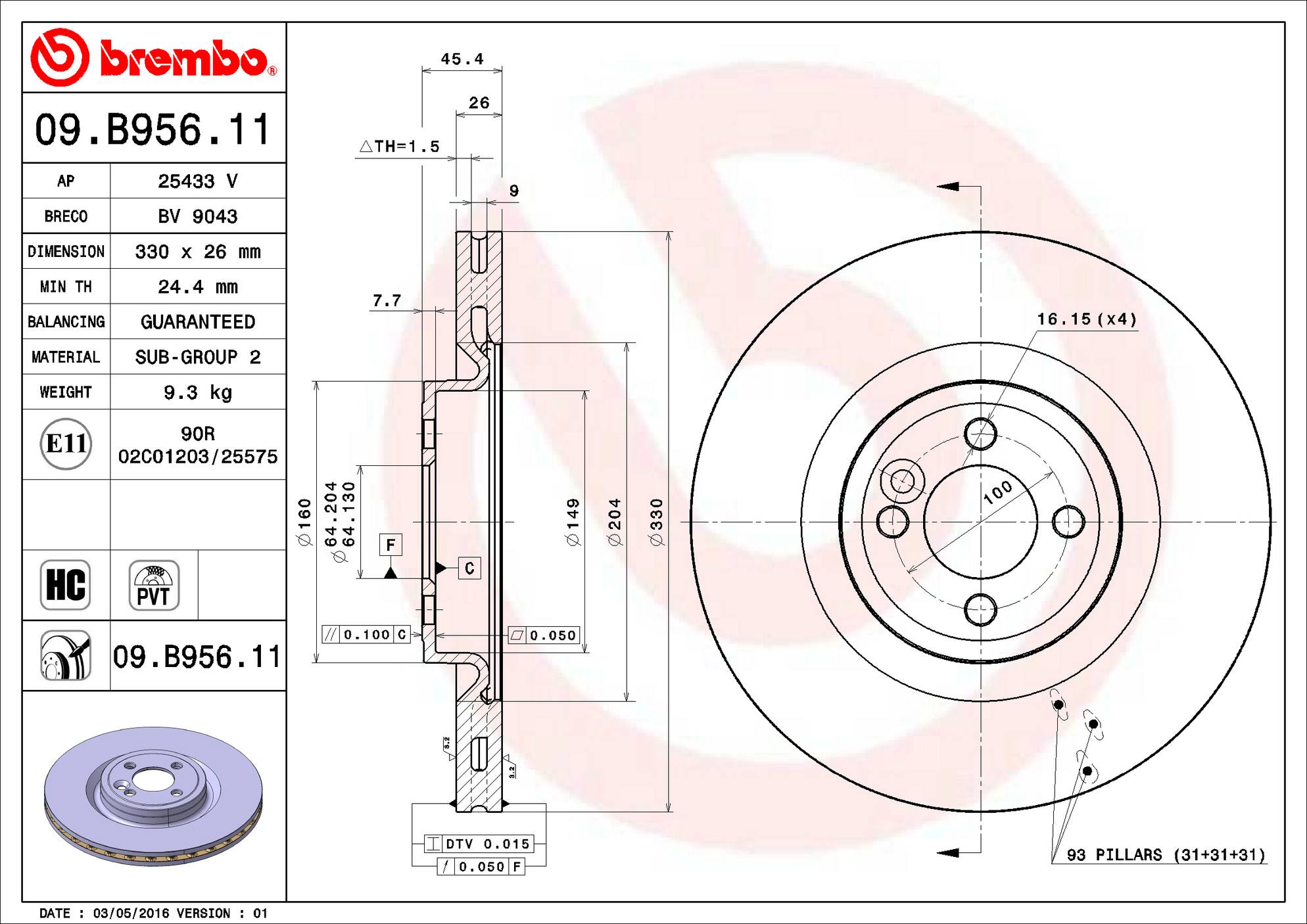 Mini Disc Brake Pad and Rotor Kit - Front (330mm) (Ceramic) Brembo