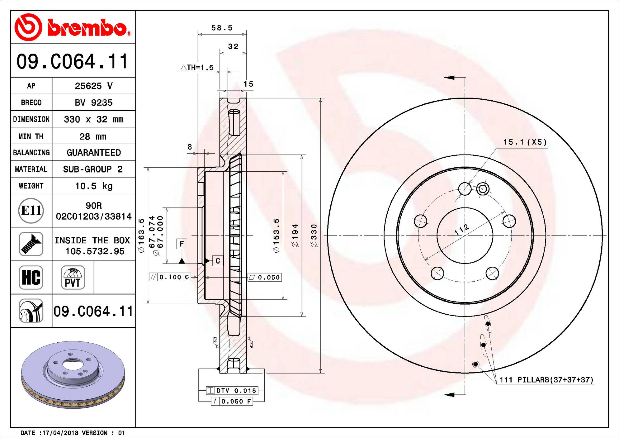 Mercedes Disc Brake Rotor - Front (330mm) 4474210412 Brembo